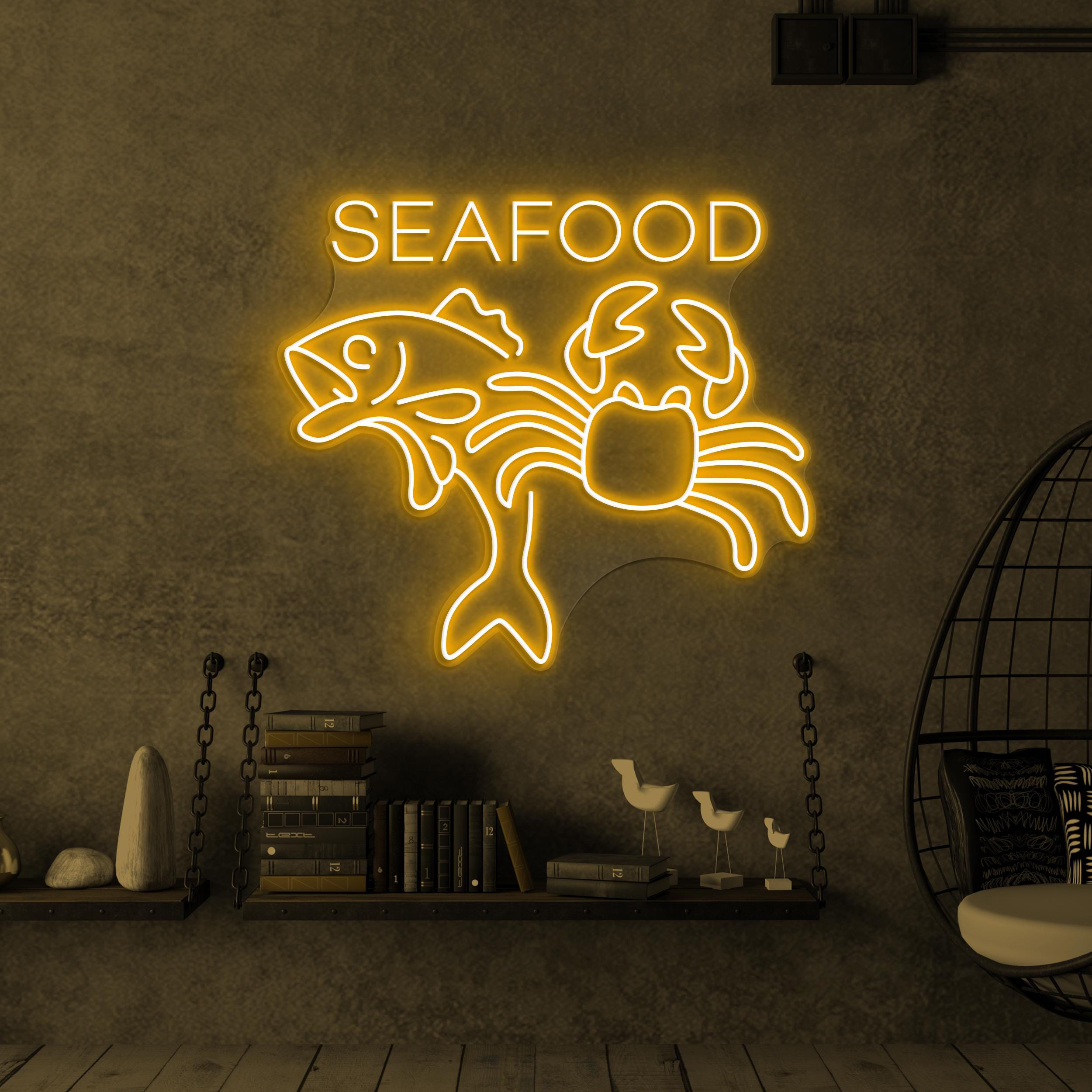 Seafood Neon Sign, Seafood LED Light, Fish Shop Wall Decor, Crab Wall Art, Seafood Restaurants Neon Led Light, Beach Neon Decor, Seafood Art