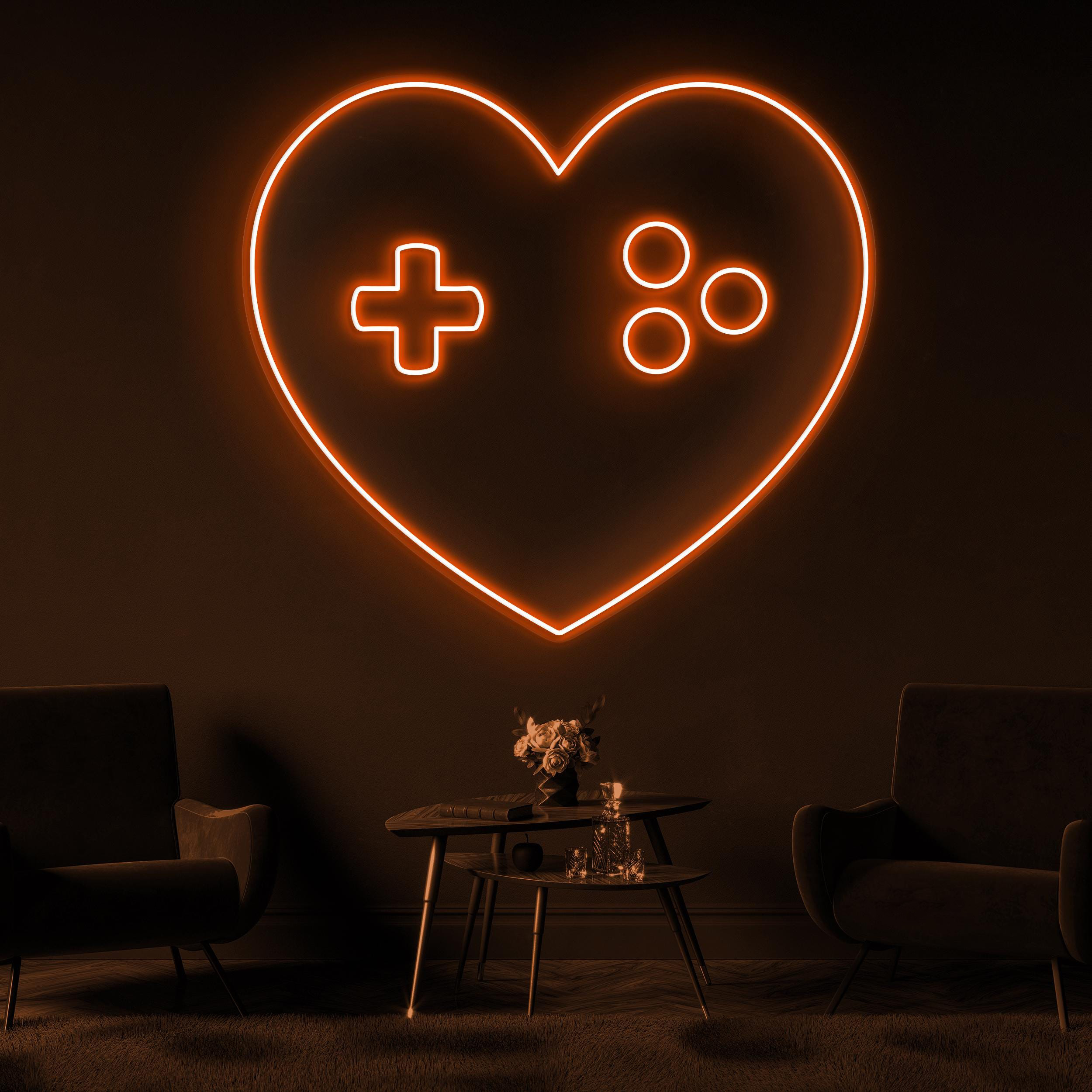 Gamer Heart Neon Sign, Gamer Heart LED Light, Game Room Wall Decor, Gaming Love LED Sign, Game Heart Controller Wall Art, Personalized Sign