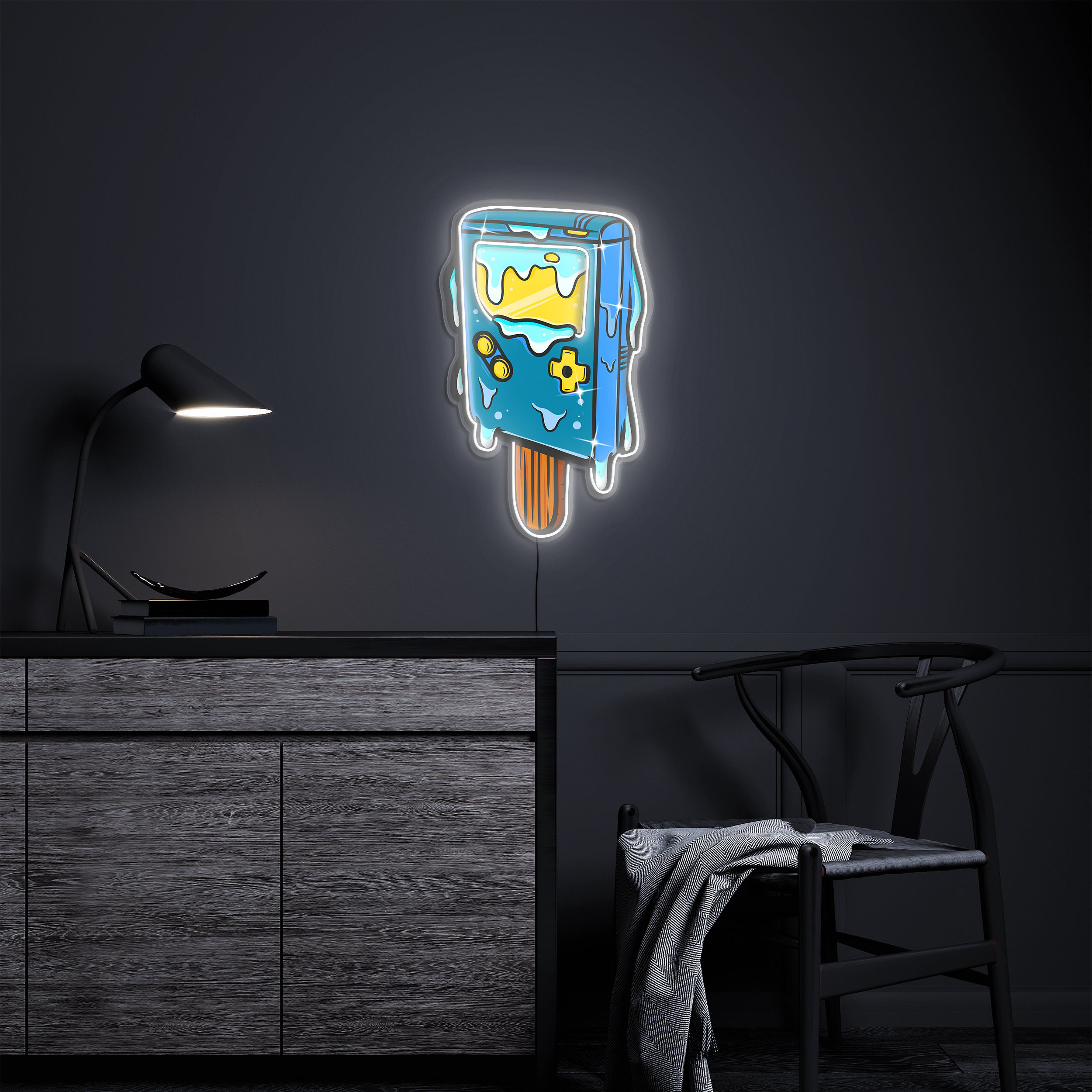 Ice Cream Game Boy Neon Sign, 80s Decor, LED Neon Pop Art Sign, Game Remote Sign, Game Room Decor, Ice Cream Cone Game Boy LED Wall Art