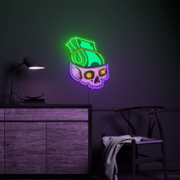 Skull Money Neon Sign, Skull Head Neon Light, Money Neon Sign for Game Room Decor, Neon Pop Art Sign, Wall Art, LED Decor for Game Room