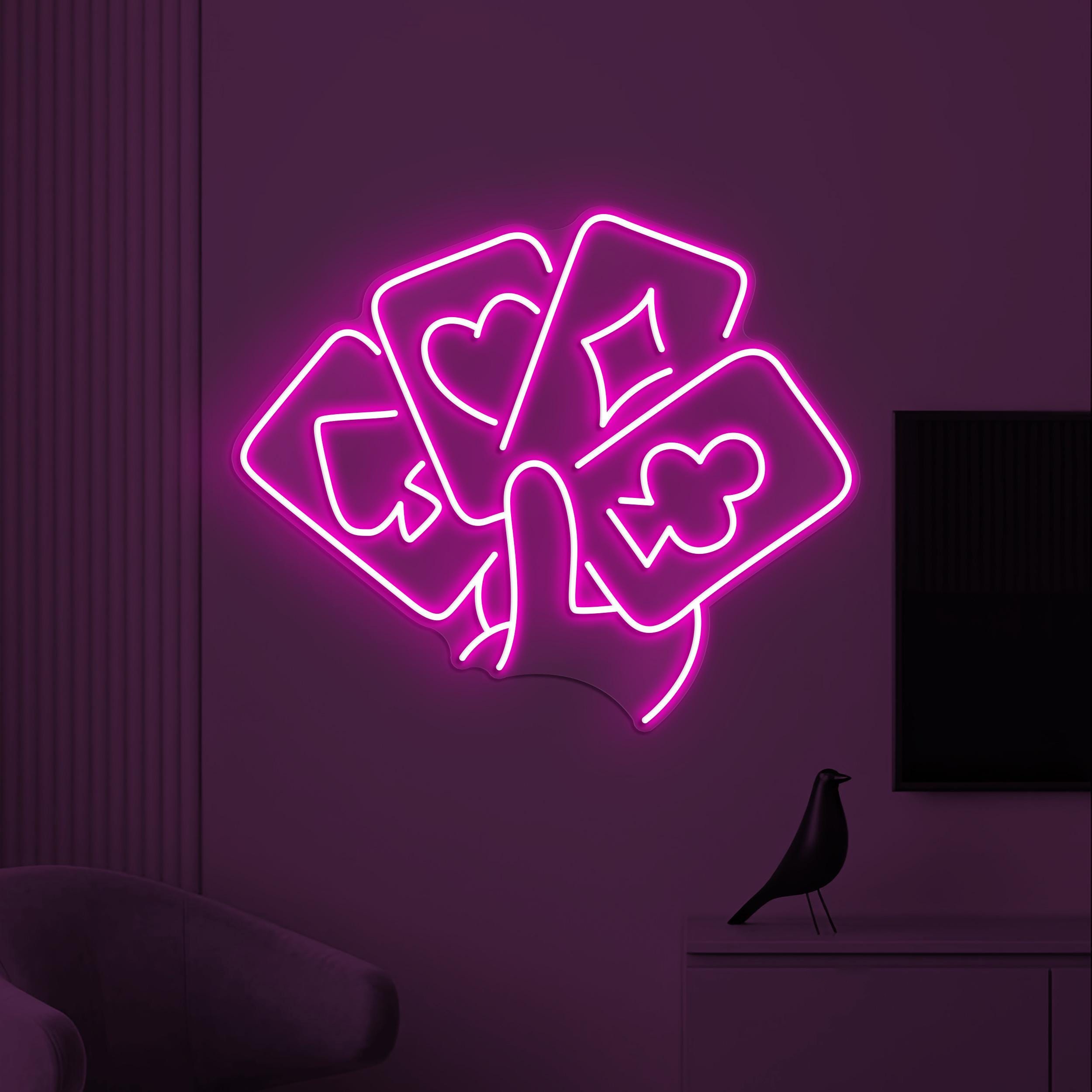 Poker Cards Neon Sign, Playing Cards LED Light, Casino Cards Wall Decor, Game Room Wall Art, Poker Room Neon Light, Home Wall Led Sign, Gift