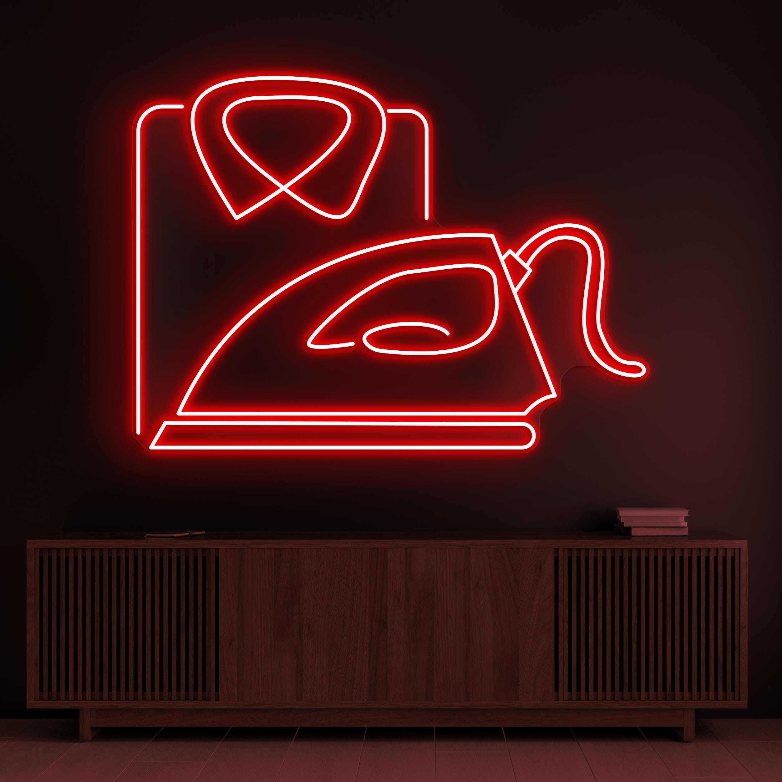 Iron & Shirt Neon Sign, Iron and Shirt LED Light, Laundry Press Wall Decor, Garment Shop Neon Light, Clothing Iron Wall Art, Led Neon Art