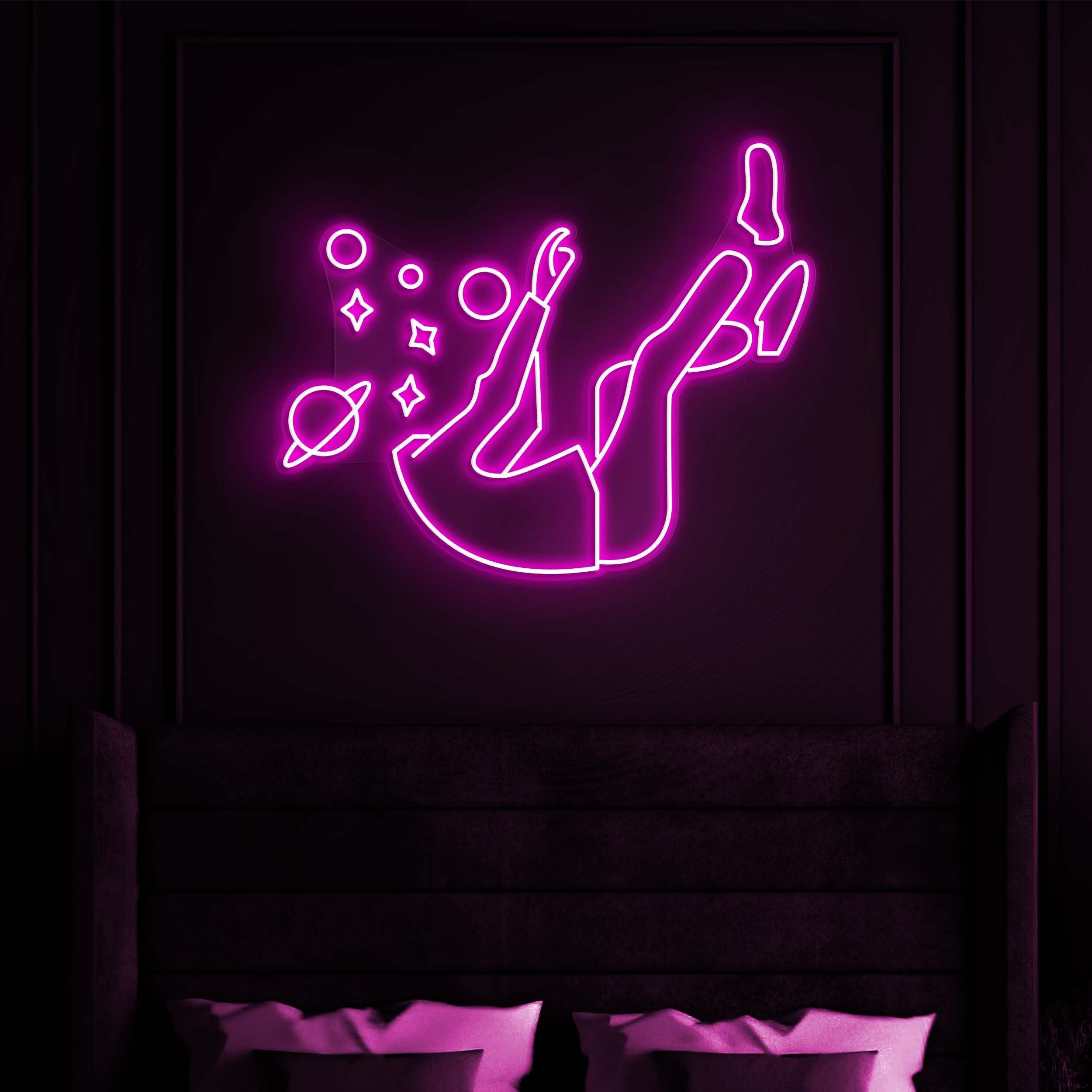 Falling Into Space Neon Sign, Space Theme Wall Art, Creative LED Neon Sign for Game Room, Space Head Decor, Room & Wall Light, Gift Idea