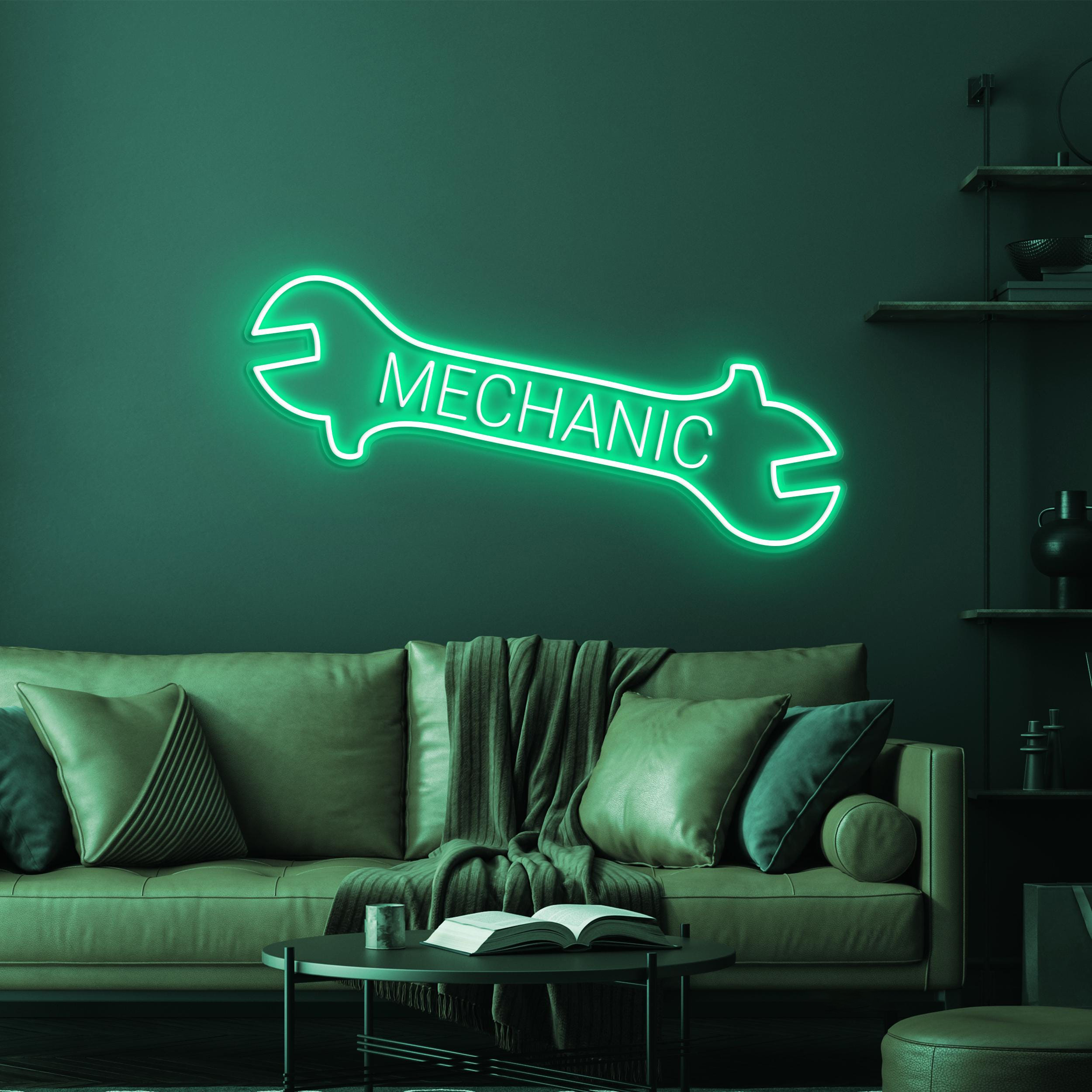 Mechanic Neon Sign, Mechanic LED Light, Car Repair Shop Wall Decor, Wrench Wall Decor, Mechanic Logo Neon Sign, Car Repair Service Decor
