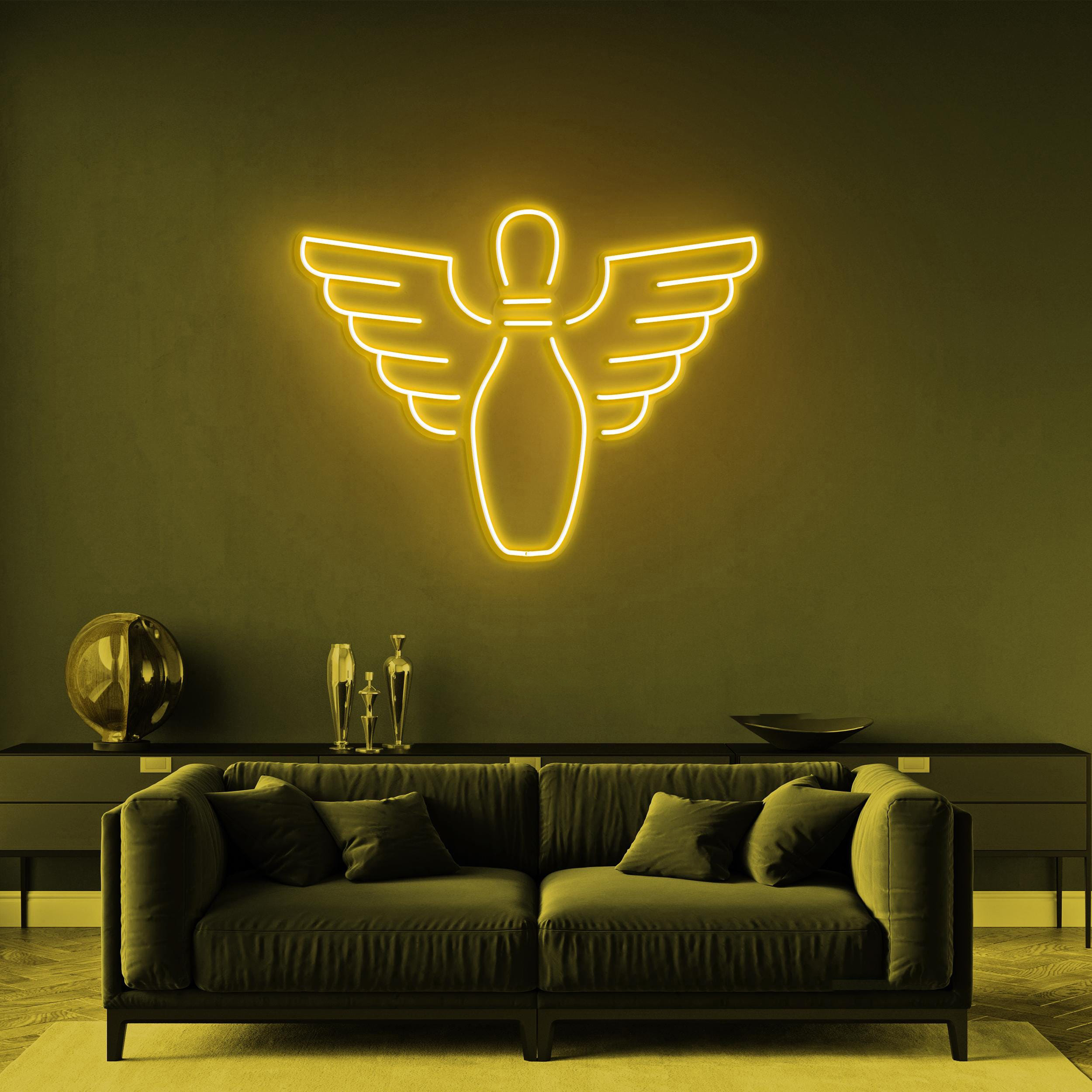 Bowling Pin With Wings Neon Light, LED Neon Sign, Game Room Decor, Bowling Alley Decor, Sports Fans Gift, Neon Wall Art, Custom Neon Sign