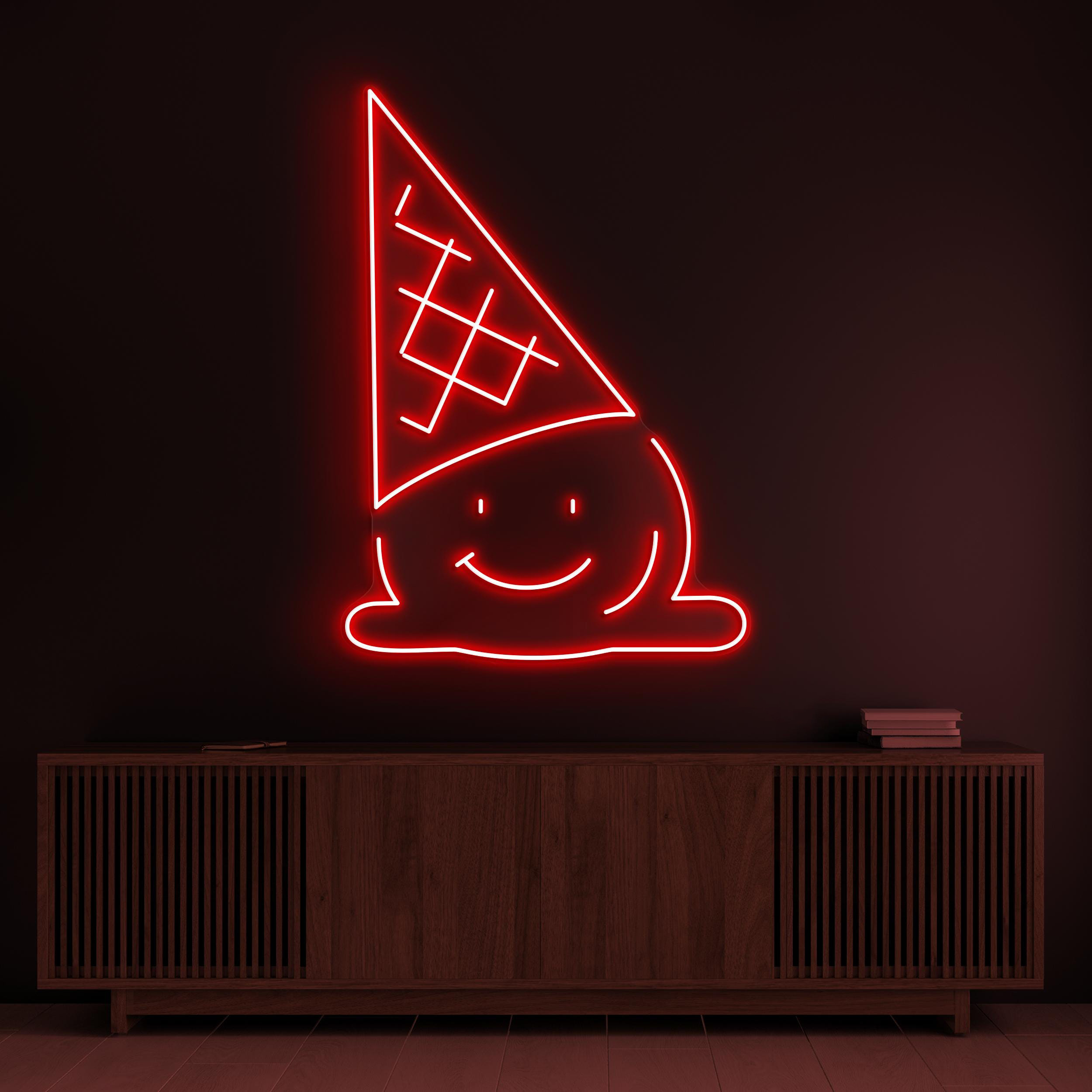 Happy Ice Cream Neon Sign, Happy Ice Cream LED Light, Melting Ice Cream Wall Art, Kids Room Wall Light, Cafe, Bar, & Dessert Spot Wall Decor