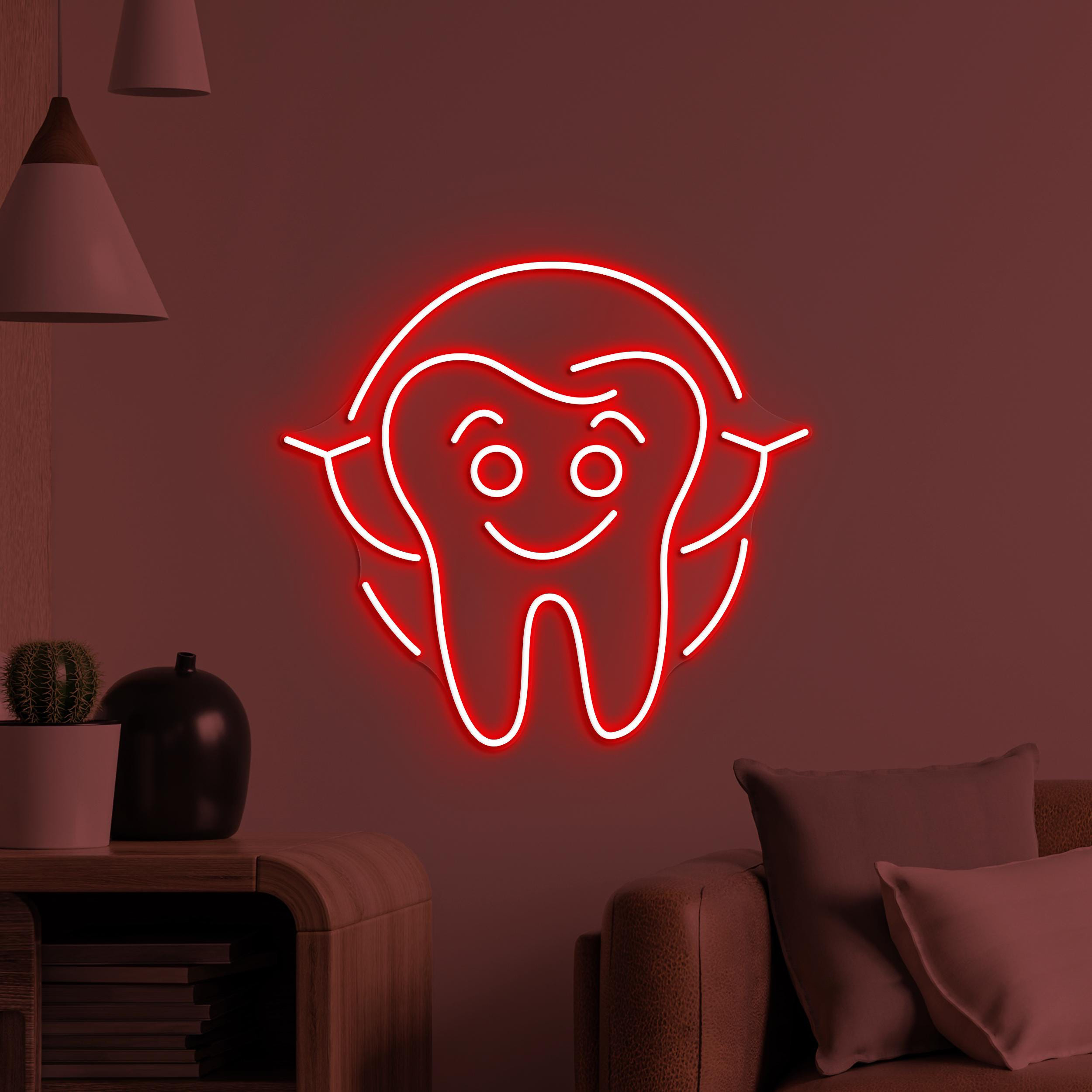 Smiling Tooth Neon Sign, Smiling Tooth LED Light, Teeth Wall Art, Teeth Hospital Neon Light, Dental Clinic Led Sign, Kids Room Neon Decor