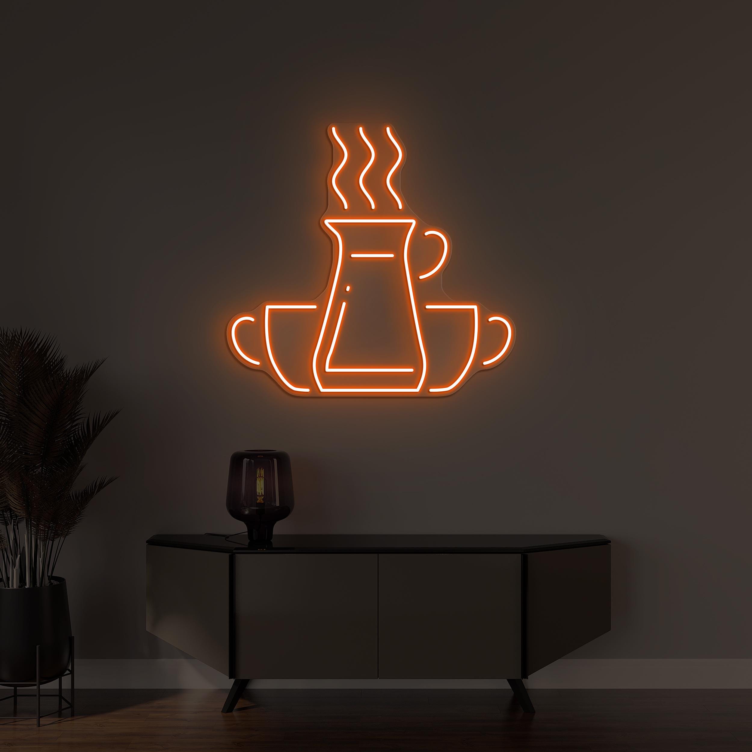Coffee Pot With Cups Neon Sign, Coffee Pot With Cups LED Light, Coffee Shop Wall Decor, Cafe Wall Art, Gift for Coffee Lover, Mug Wall Decor