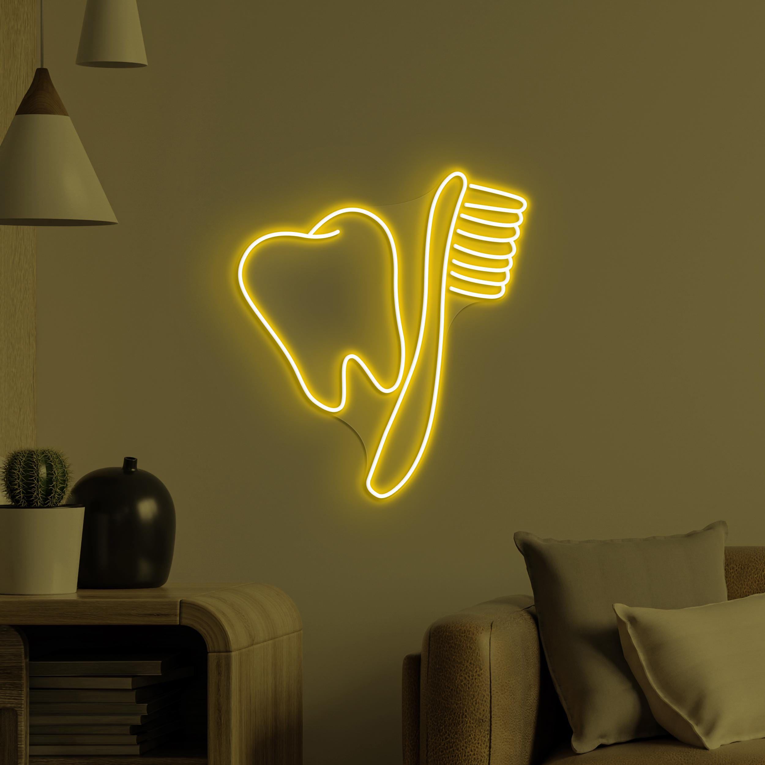 Toothbrush and Teeth Neon Sign, Toothbrush and Teeth LED Light, Dental Clinic Wall Decor, Dental Office Neon Light, Teeth Hospital Wall Art