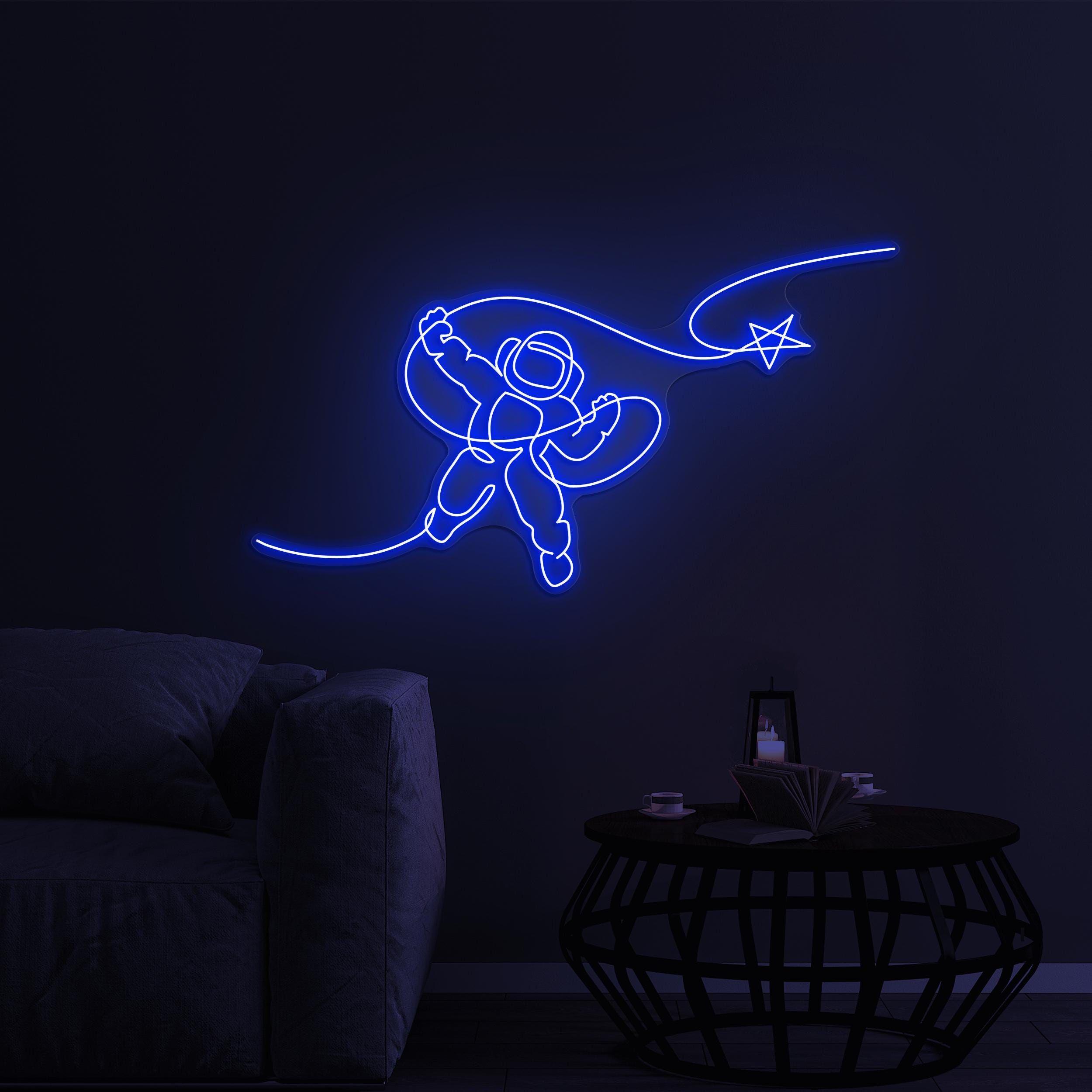 Astronaut Reaching Star Neon Sign, Astronaut Star LED Light, Astronaut Reaching Star LED Art, Home Wall Sign, Game Room Art, Astronaut Lover
