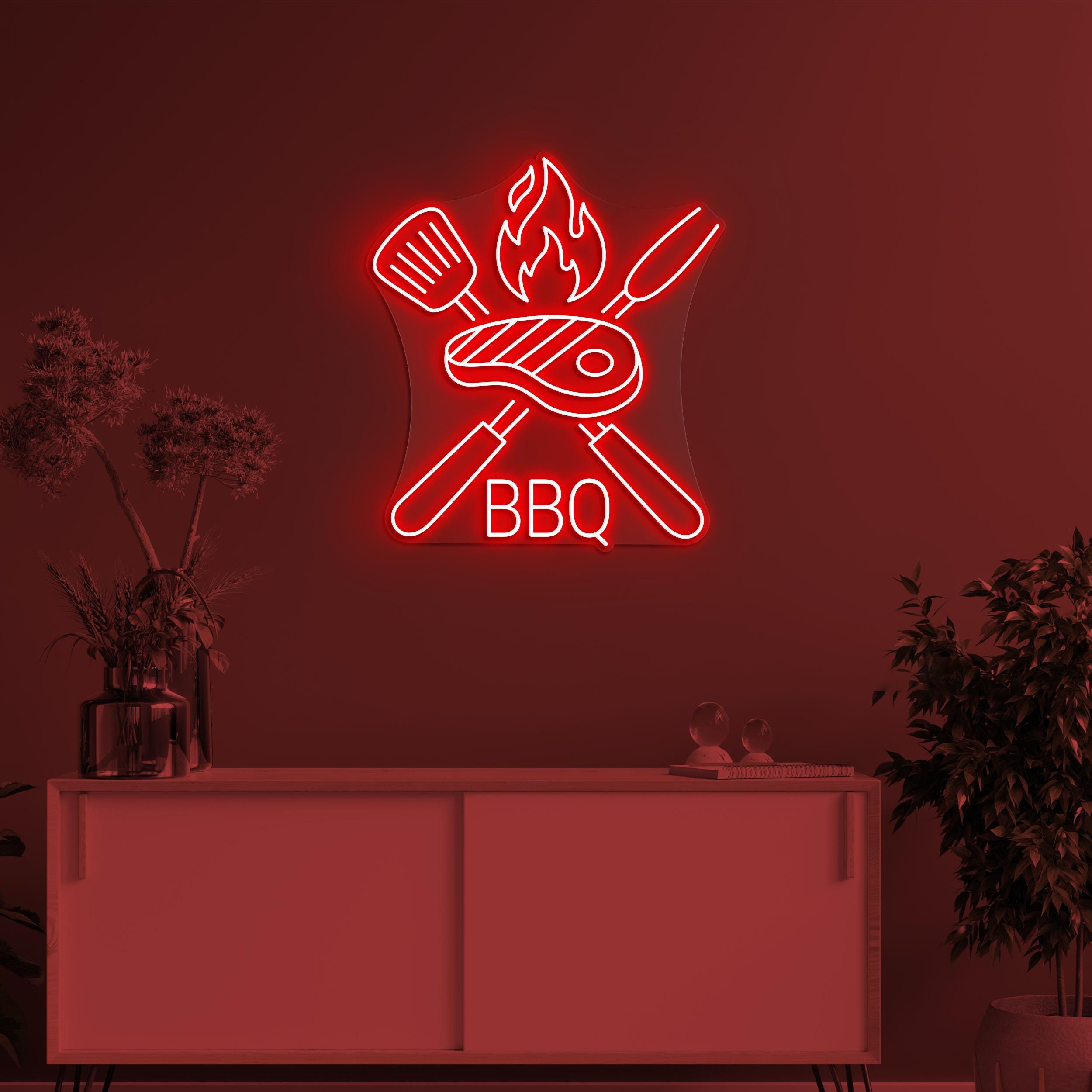 BBQ Neon Sign, BBq Led Light, Fire Meat Sign, Barbeque Wall Decor, Spoon Wall Art, BBQ Lover Gift, Home Room BBQ Party Decor, Restaurant Art