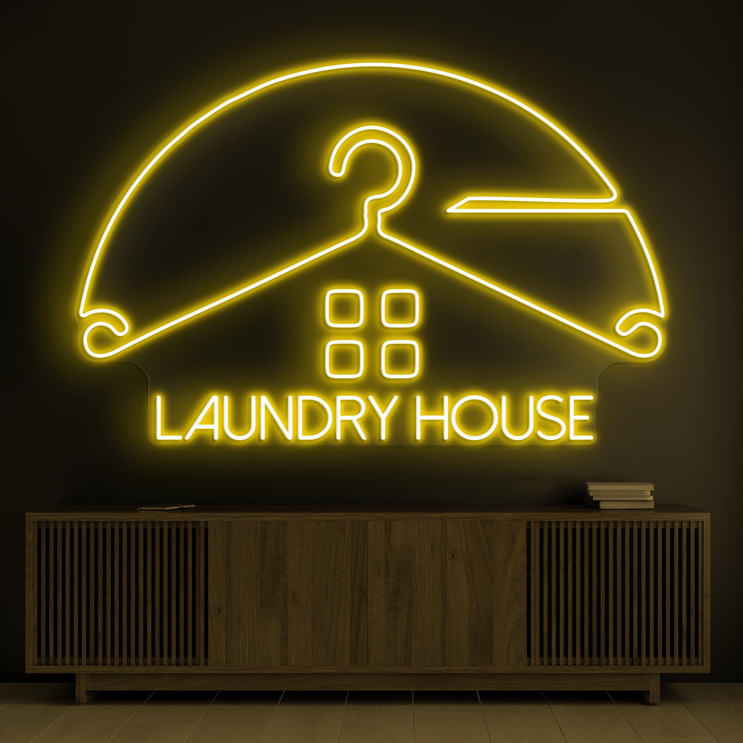 Laundry House Neon Sign, Laundry House LED Light, Laundry Room Wall Decor, Clean Clothes Wall Sign, Hanger Neon Light, Dry Clean Shop Decor