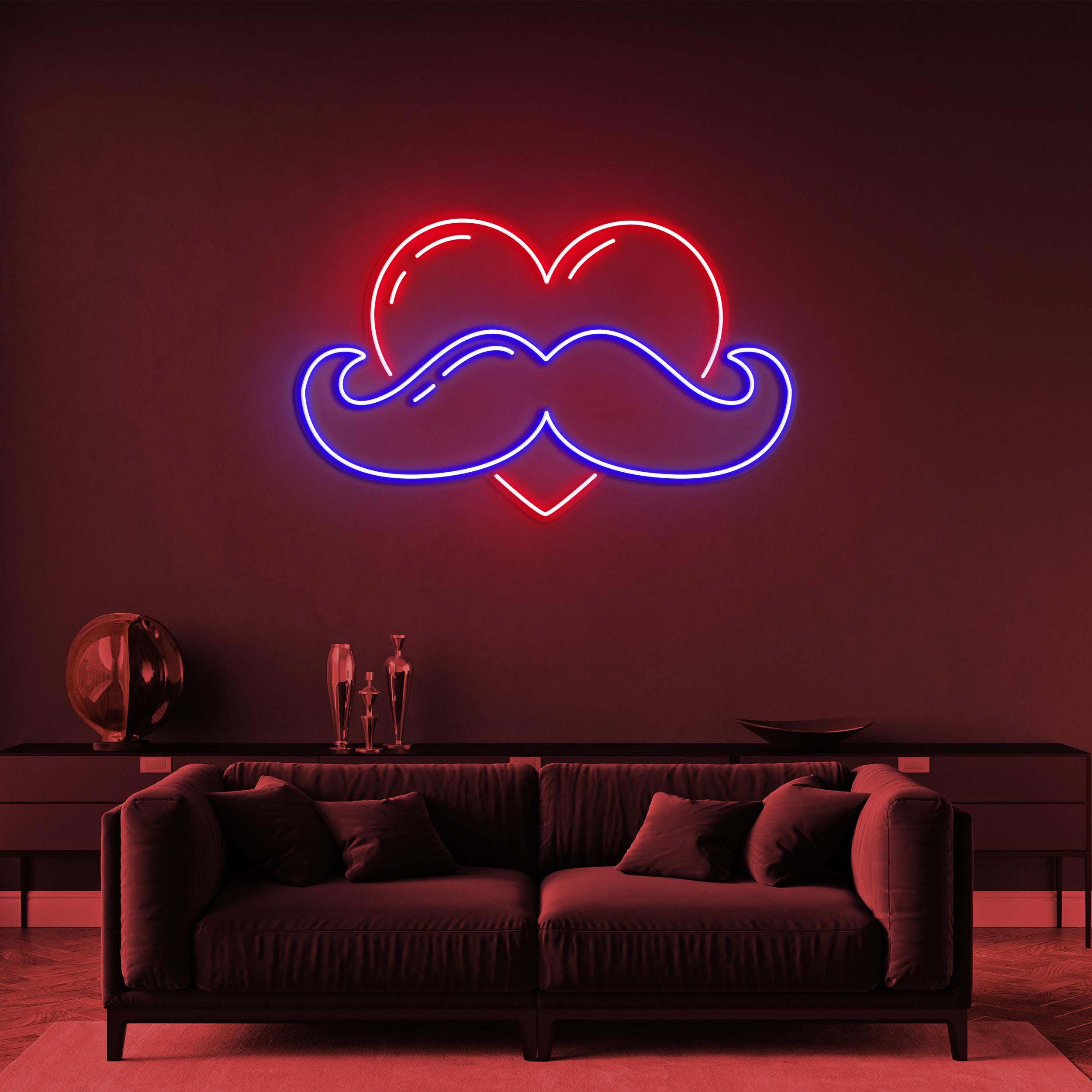 Moustache Heart Neon Sign, Father's Day Gift, Moustache Wall Light, Custom Neon Sign, Room Decor, Perfect Gift Idea for Dad, Neon Wall Art