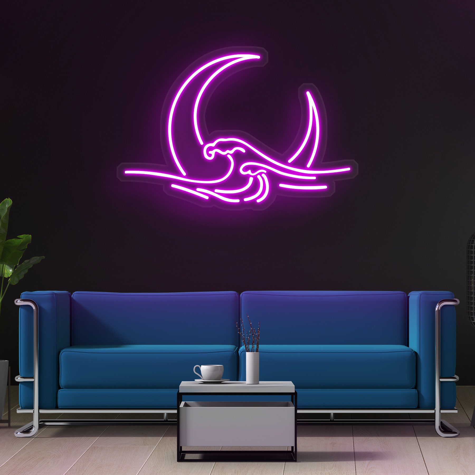 Moon Neon Sign, Moon Wave LED Light, Wall Decor for Bedroom, Room Art, Moonrise Neon Light for Home Decor, Moonlight Wall Decor, Gift Idea