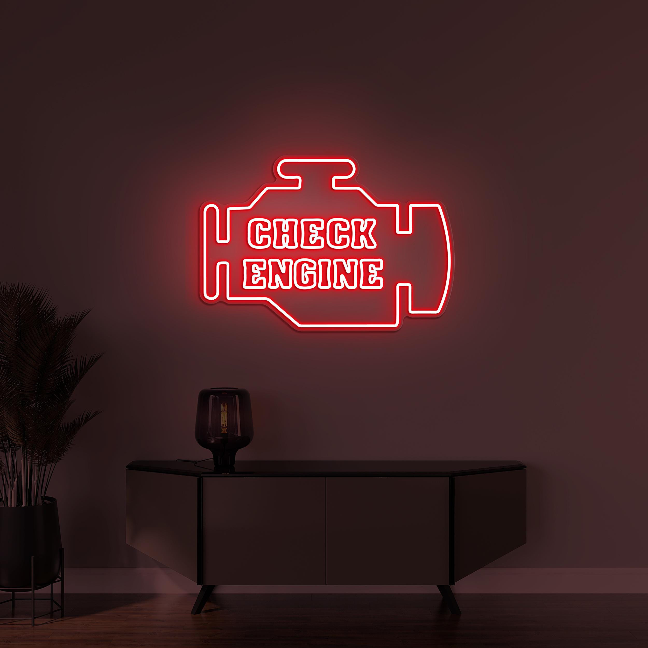 Check Engine Neon Sign, Check Engine Light Sign, Engine Neon Wall Decor, Car Engine Light Sign, Birthday Gift For Dad, Garage Wall Decor