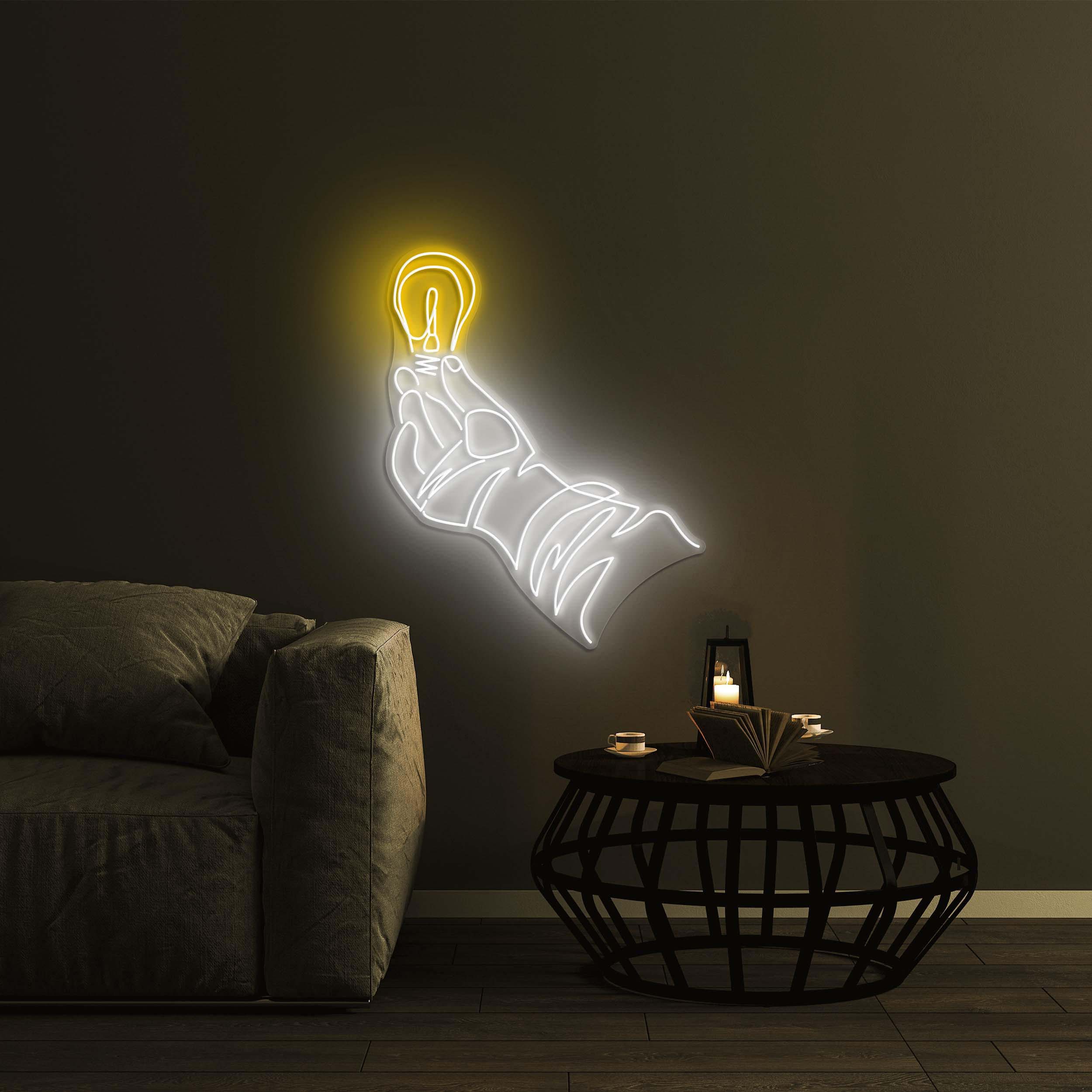 Hand with Bulb Neon Sign, Led Neon Art, Bulb Neon Light for Aesthetic Decor, Wall Art Sign, Hand Neon Art Sign, Home and Party Decor, Gift