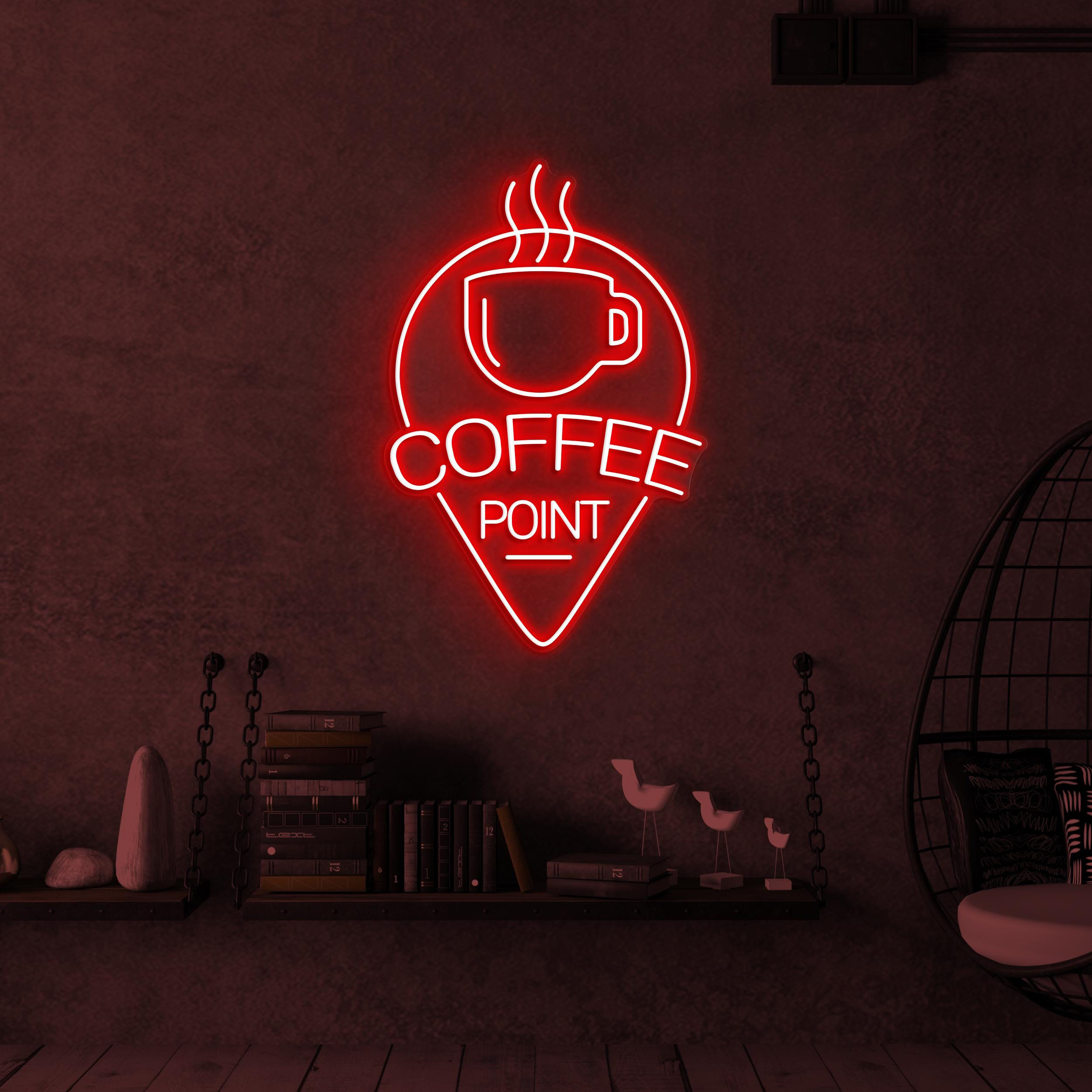 Coffee Point Neon Sign, Coffee Point LED Light, Coffee Cup Wall Decor, Flaming Coffee Cup Neon Sign, Coffee Logo Neon Art, Coffee Shop Decor