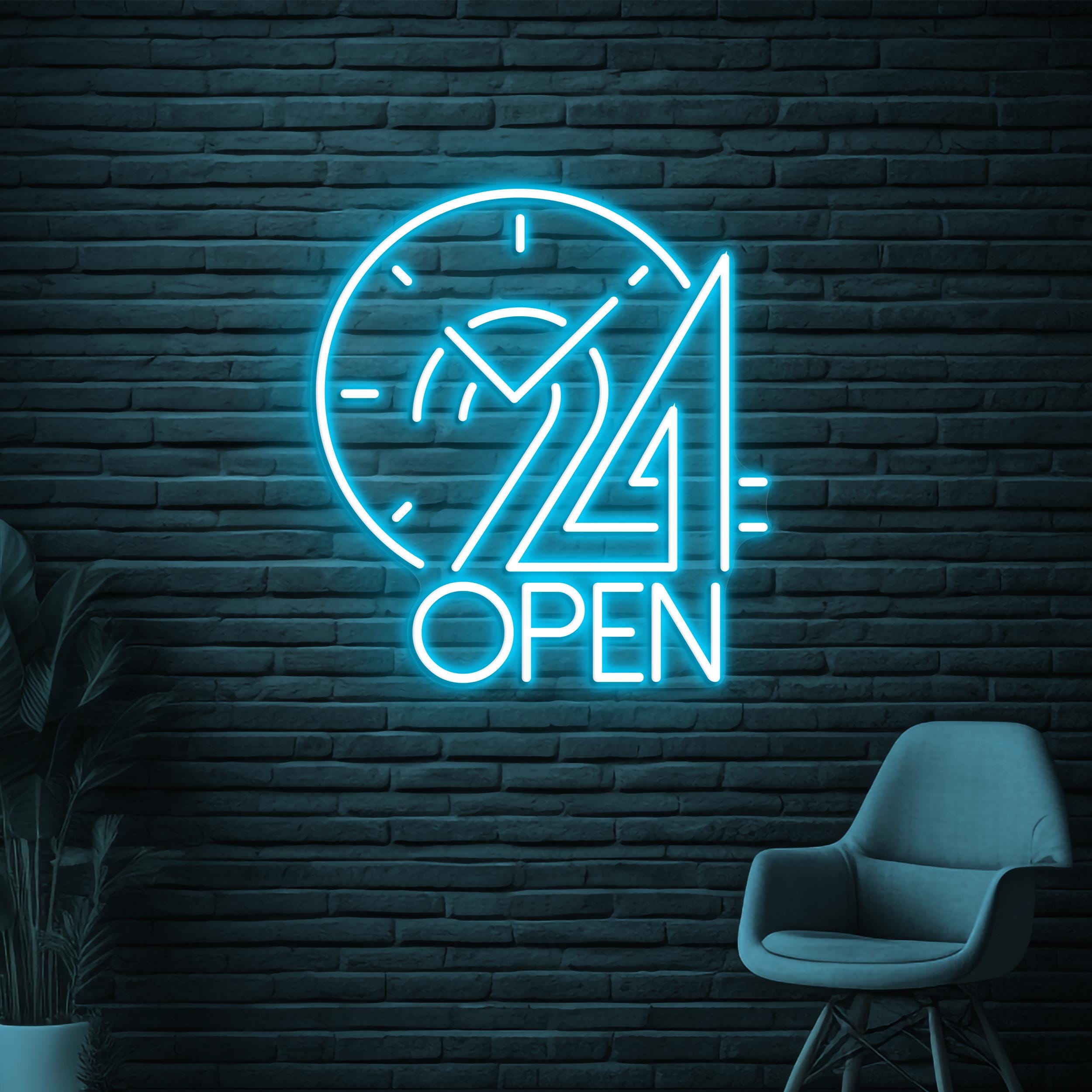 24 Open Neon Sign, 24 Hours Open LED Sign, Clock Wall Decor, Home Wall Art, Sign, Business Neon Sign, Restaurant Neon Light, Bar Club Decor