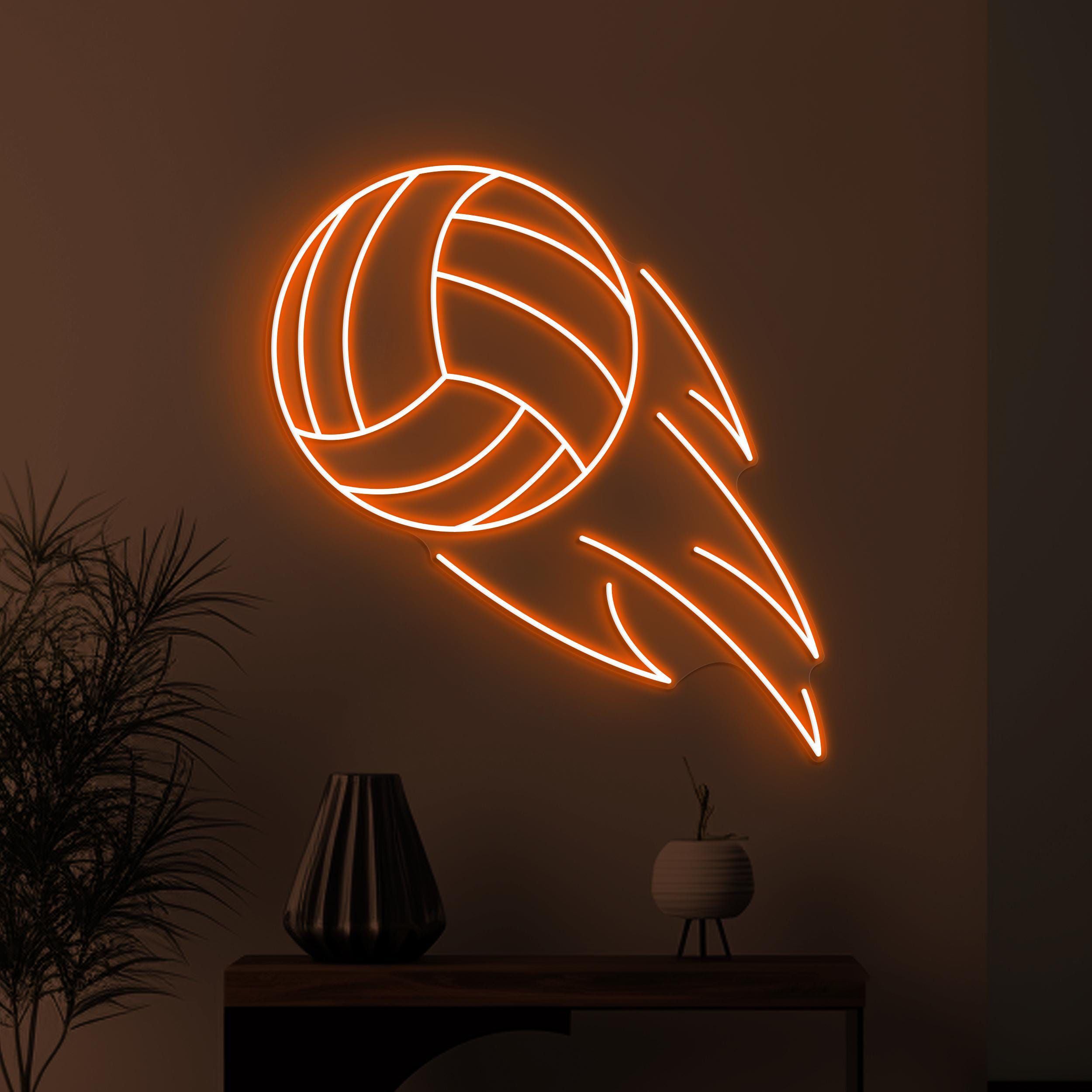 Flaming Volleyball Neon Sign, Fire Volleyball LED Light, Volleyball Wall Art, Game On Neon Light, Game Room Wall Decor, Volleyball Club Art