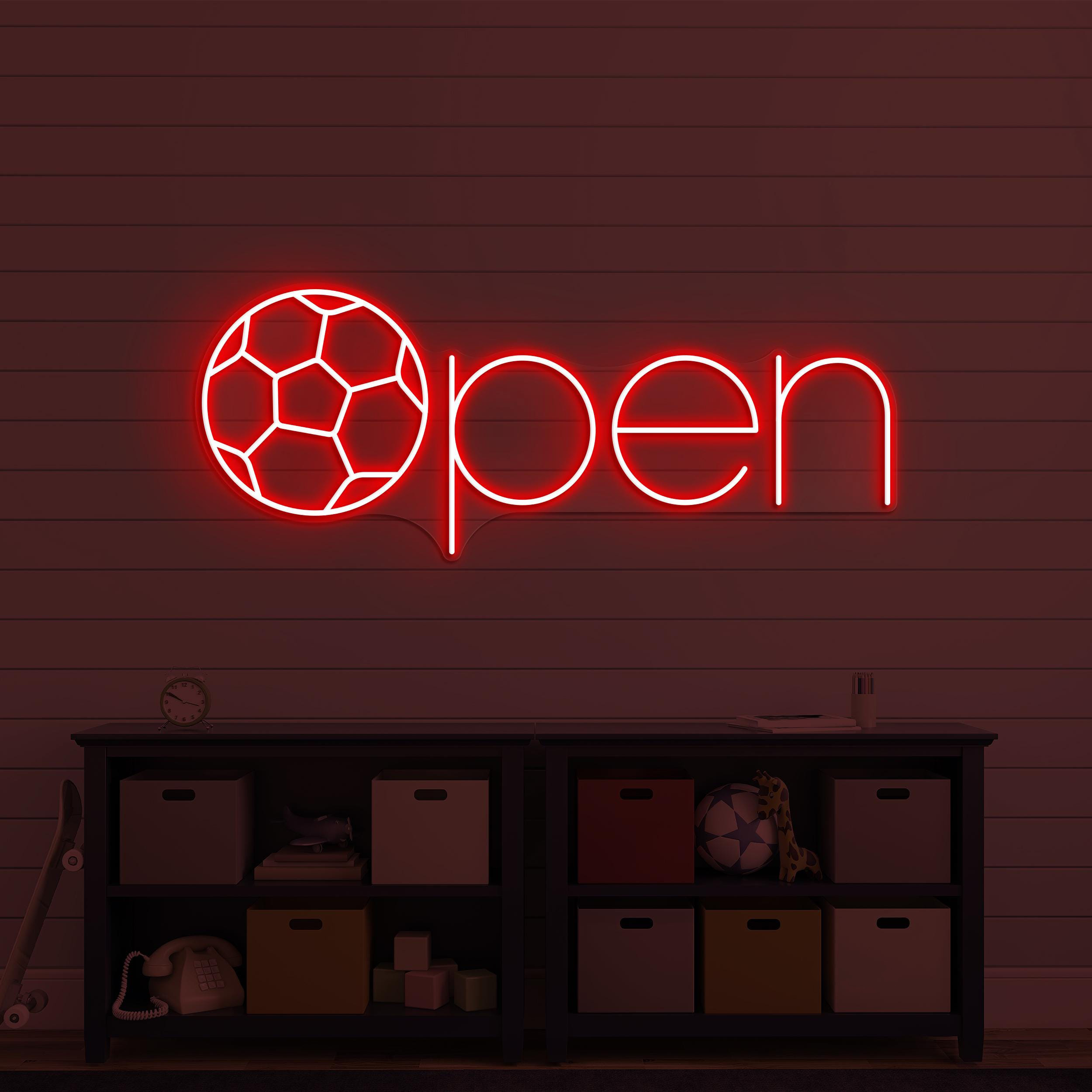 Open Neon Sign, Open LED Light, Soccer Open Wall Art, Football Open Club Neon Light, Business Logo Wall Decor, Sports Shop Open Led Sign