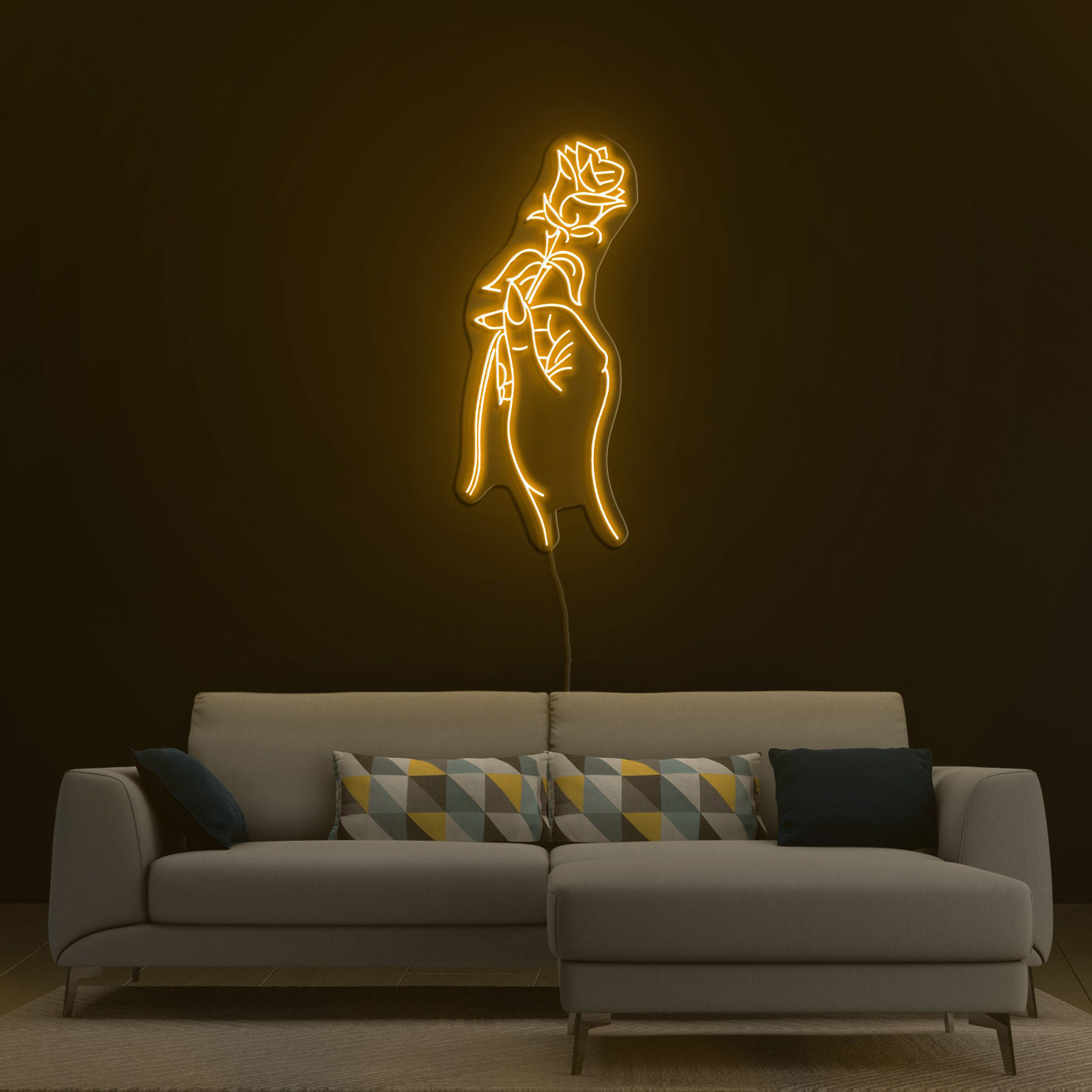 Hand of Love Neon Sign, LED Lights, Gift for Her, Bedroom Decor, Home and Bar Decor, Hand Holding Flower Neon Sign, Rose LED Neon,Wall Decor
