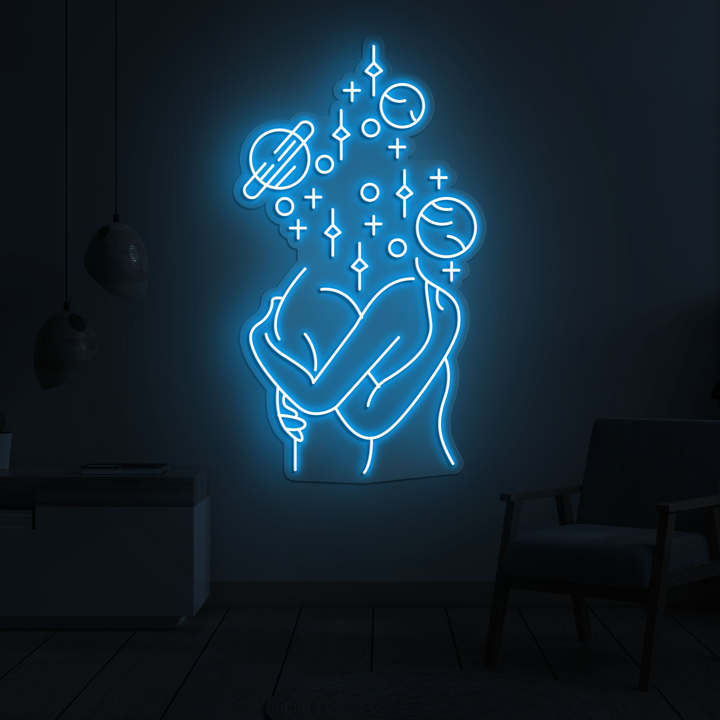 Abstract Space Star Hug LED Neon Sign, Cosmic Wall Art, Galaxy LED Neon Sign for Stars Decoration, Planets and Stars Neon Light, Cuddle Sign