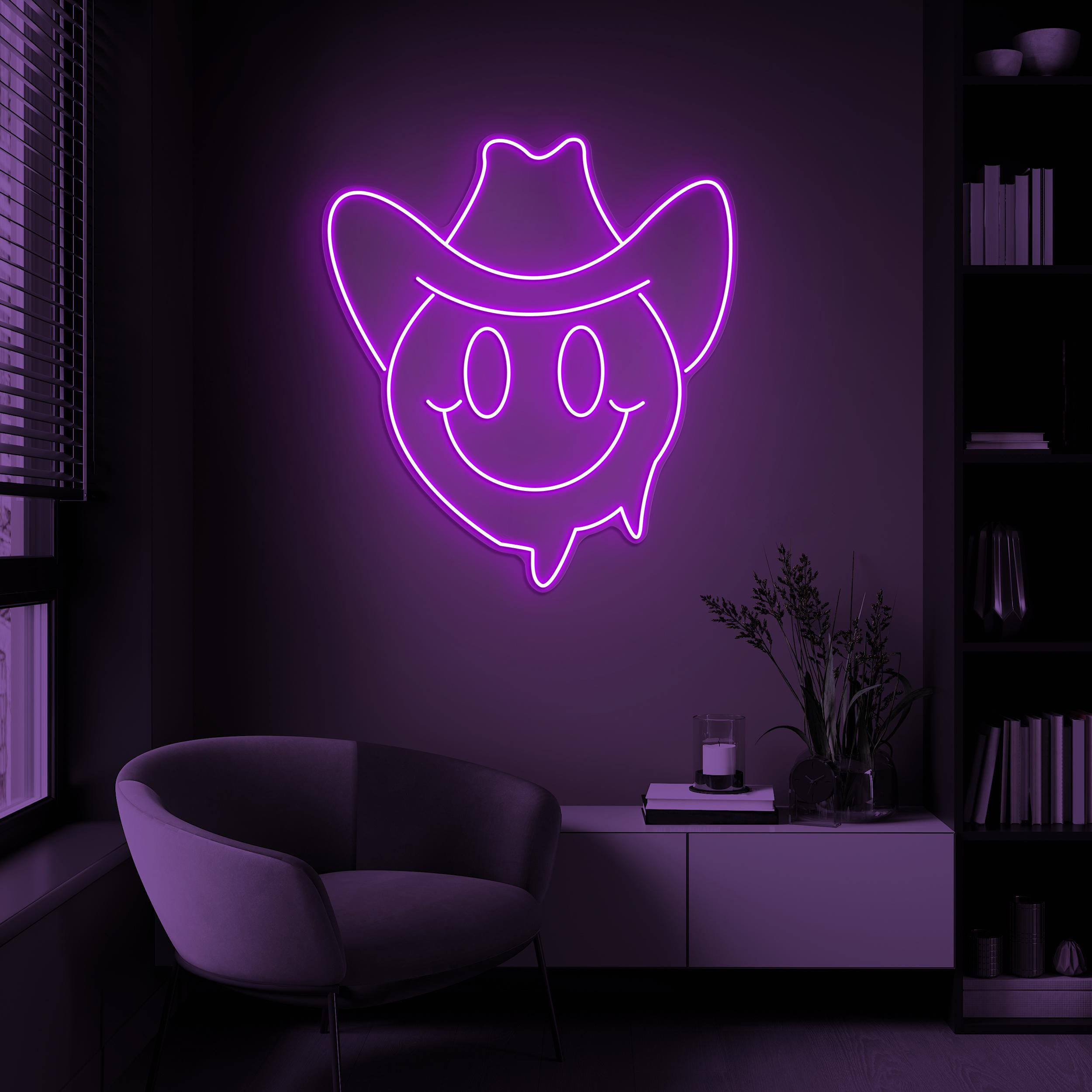 Smiley Cowboy Neon Sign, Smiley Face Cowboy LED Sign, Custom Neon Sign, Howdy Cowboy Decor, Cowboy Hat Art, Western Cowboy Decor, Home Decor