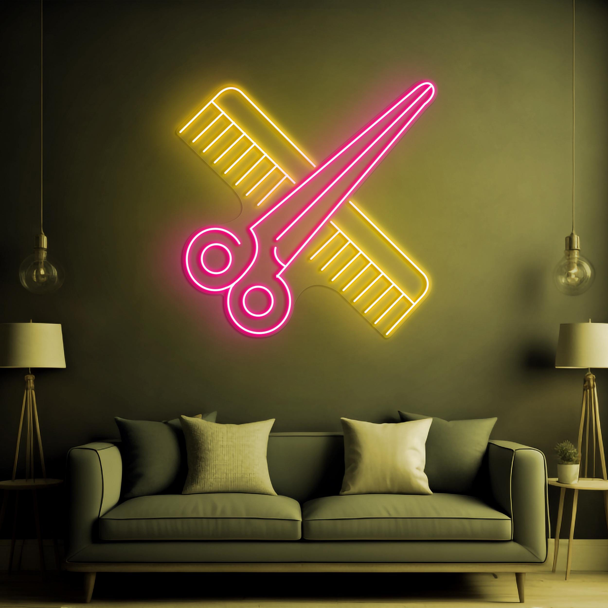 Scissors and Comb Neon Sign, Scissors and Comb LED Light, Hairdressing Tools LED Neon Art, Barber Shop Decor, Salon decor, Business Neon Art