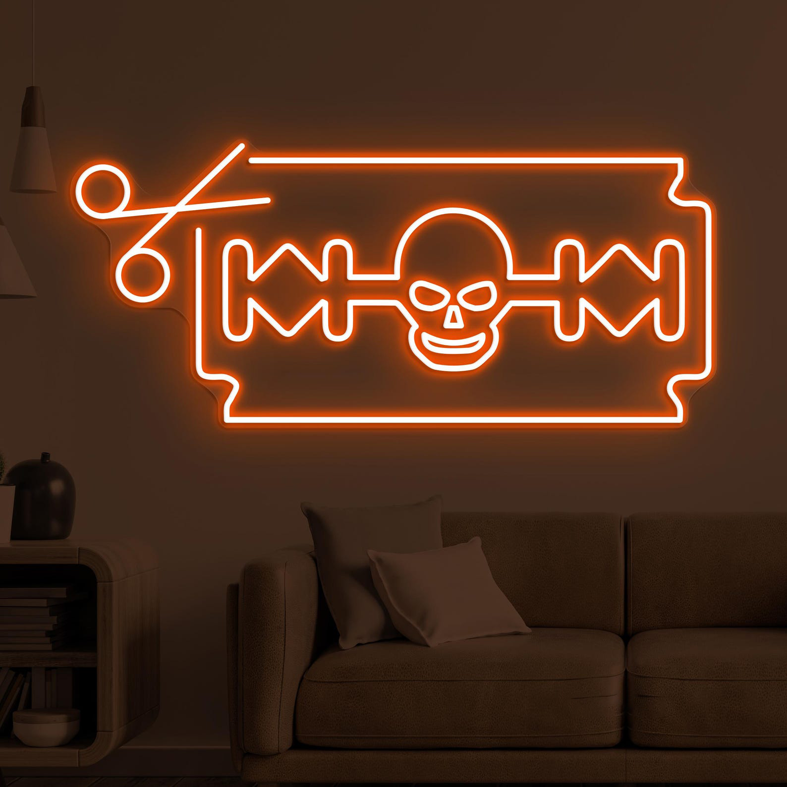 Razor Blade & Skull Neon Sign, Razor With Skull LED Light, Scissor Wall Decor, Tattoo Wall Art, Barber Business Neon Light, Led Shop Decor