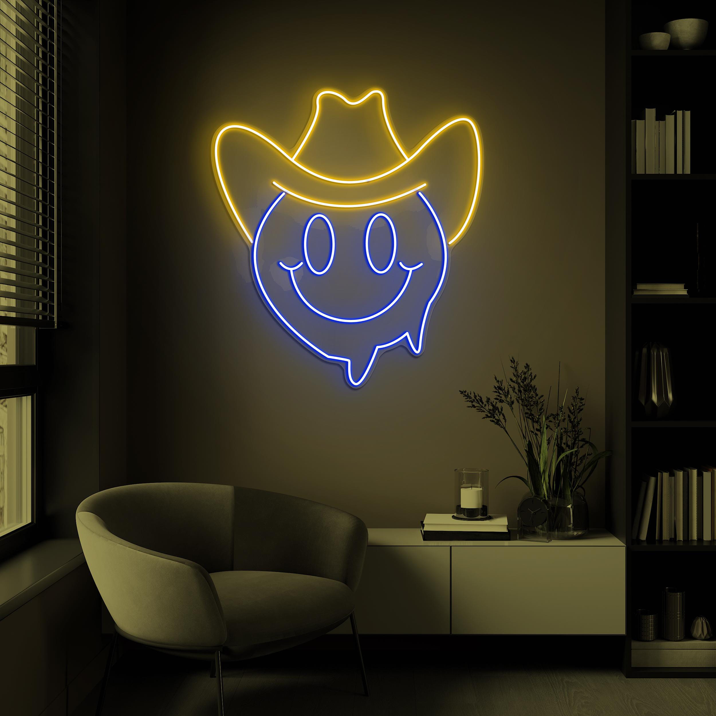 Smiley Cowboy Neon Sign, Smiley Face Cowboy LED Sign, Custom Neon Sign, Howdy Cowboy Decor, Cowboy Hat Art, Western Cowboy Decor, Home Decor
