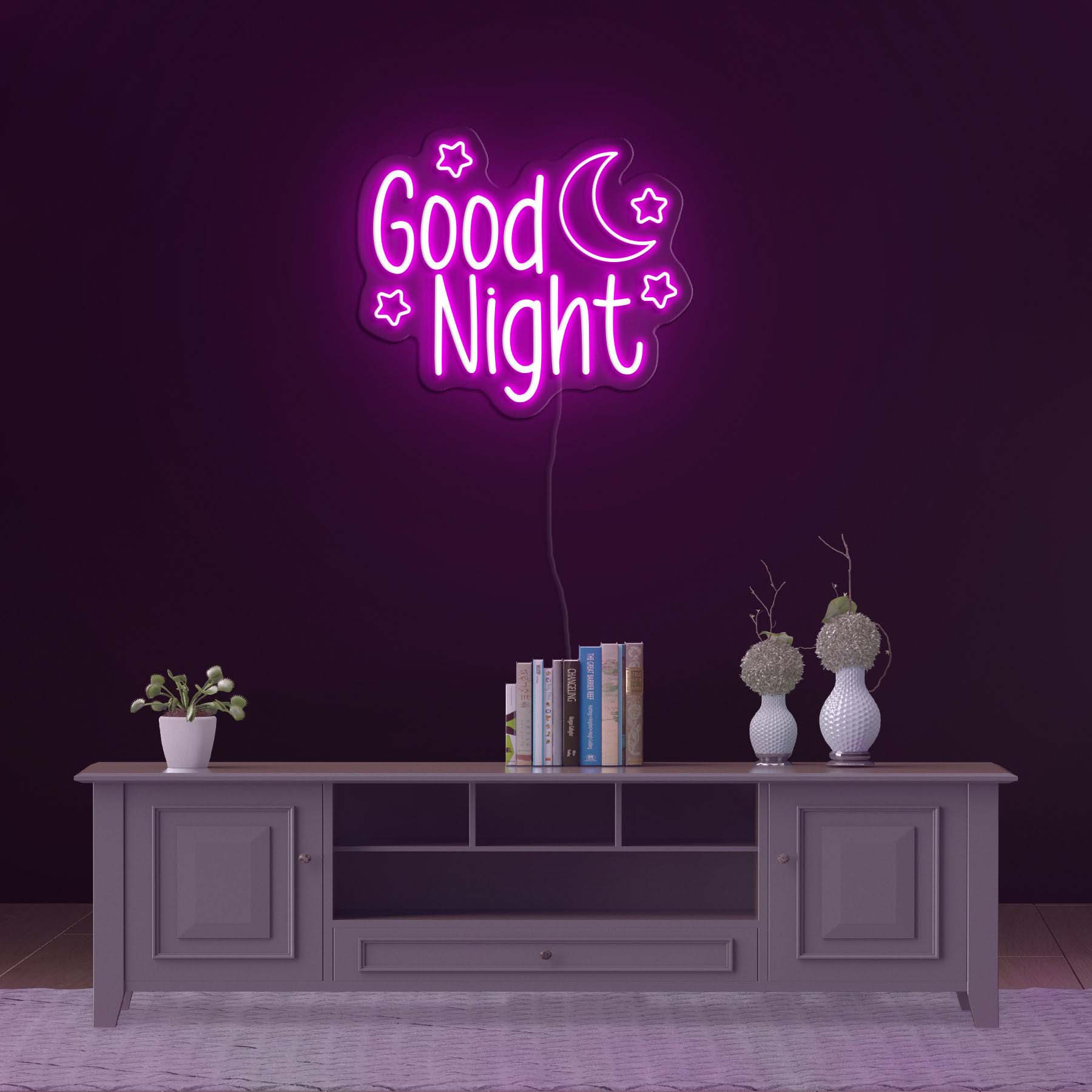 Good Night with Star and Moon Neon Sign, Dreamy Wall Decor for Bedroom, LED Nightlight, Bedroom Decor, Wedding Gift, Moon Night Light