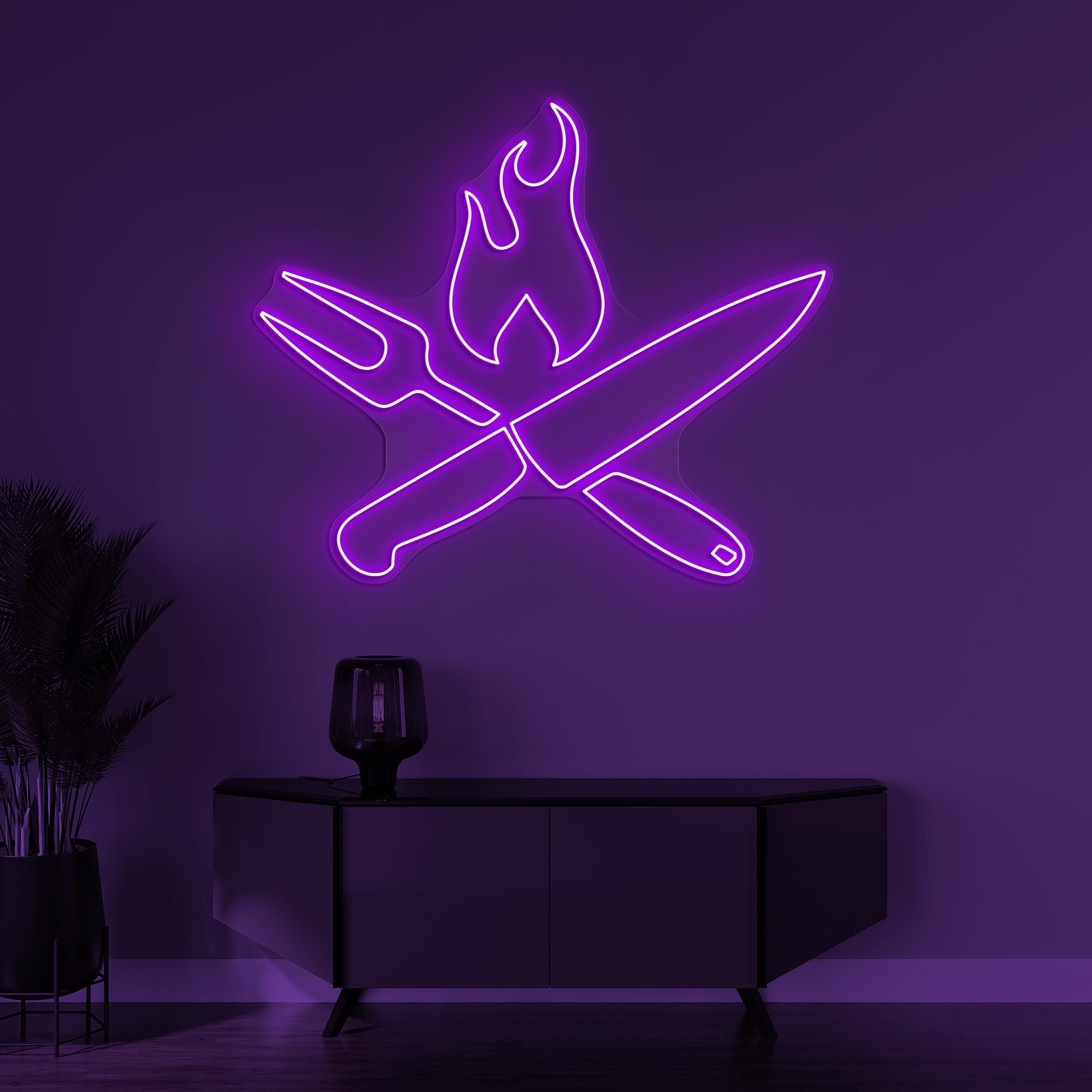 Fork & Knife Neon Sign, Fork Knife LED Light, Fire Wall Decor, Flaming Fork Knife Wall Art, Decor For Restaurants Cafe, Bar and Home Decor