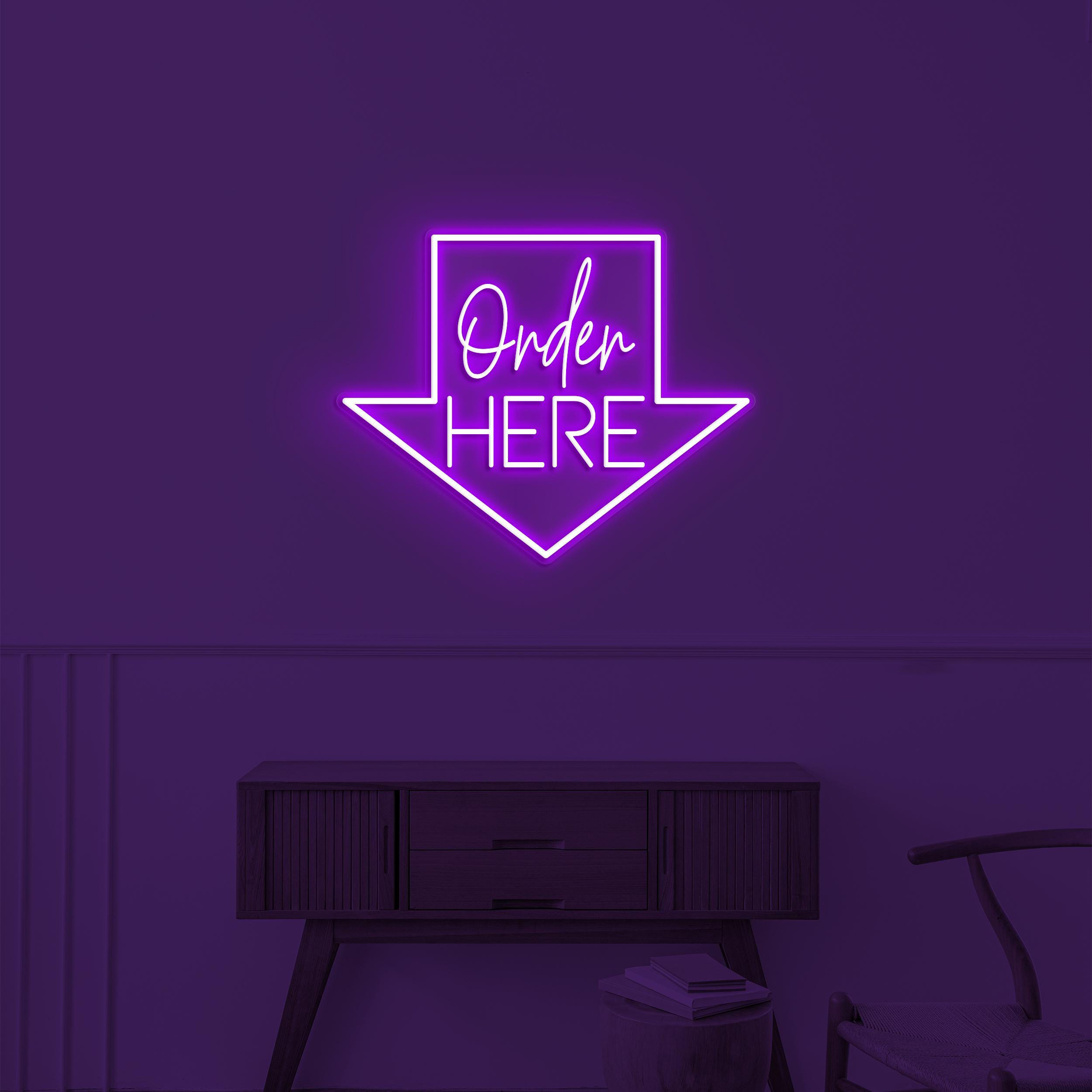 Order Here Neon Sign, Order Here LED Light, Arrow LED Sign, Restaurant Sign, Cafe, Food Shop, Store Decor, Business Art, Order Here Wall Art
