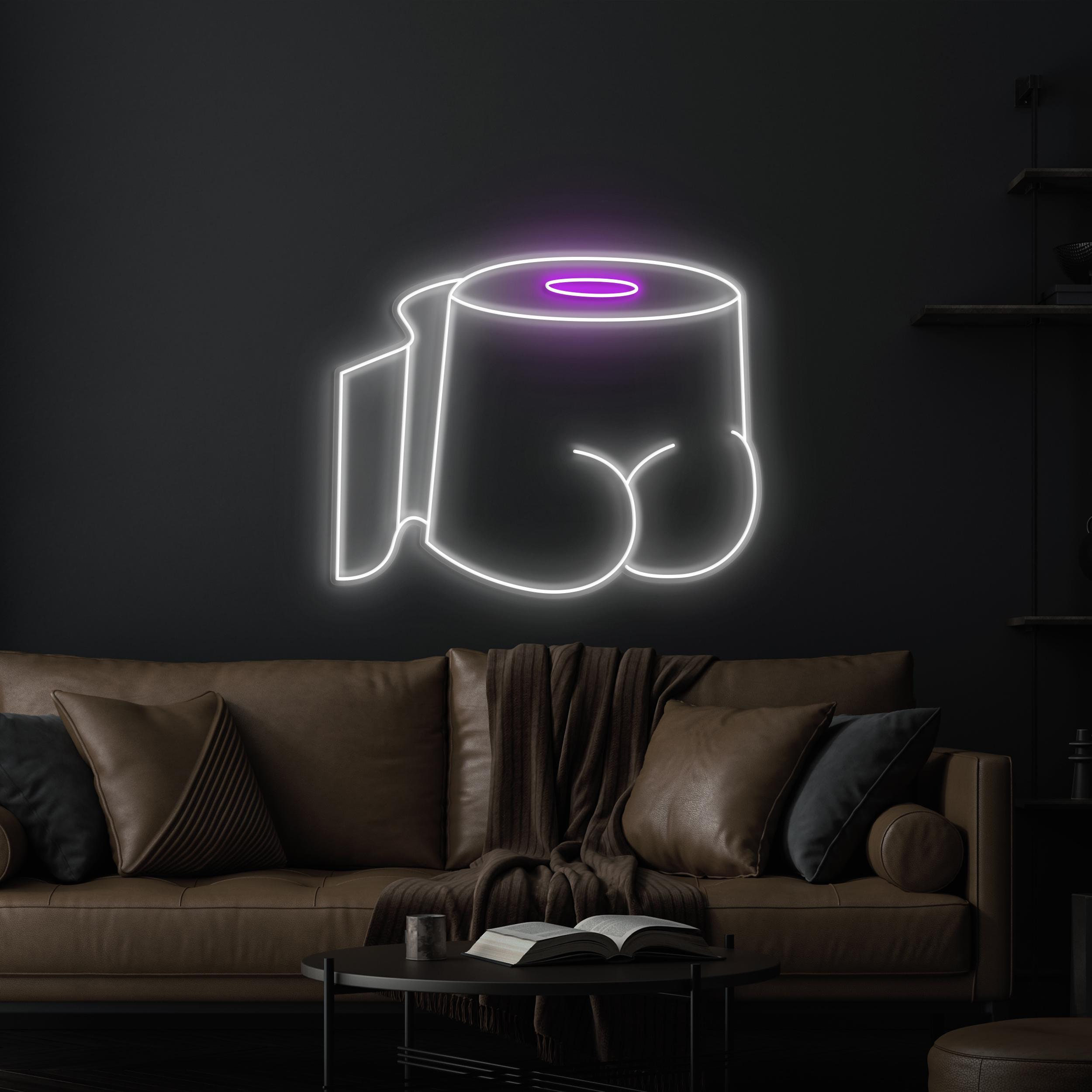 Toilet Paper Butt Neon Sign, Toilet Paper Butt LED Light, Toilet Tissue Wall Decor, Bum Bum Toilet Sign, Led Wall Art, Toilet Roll Art Light