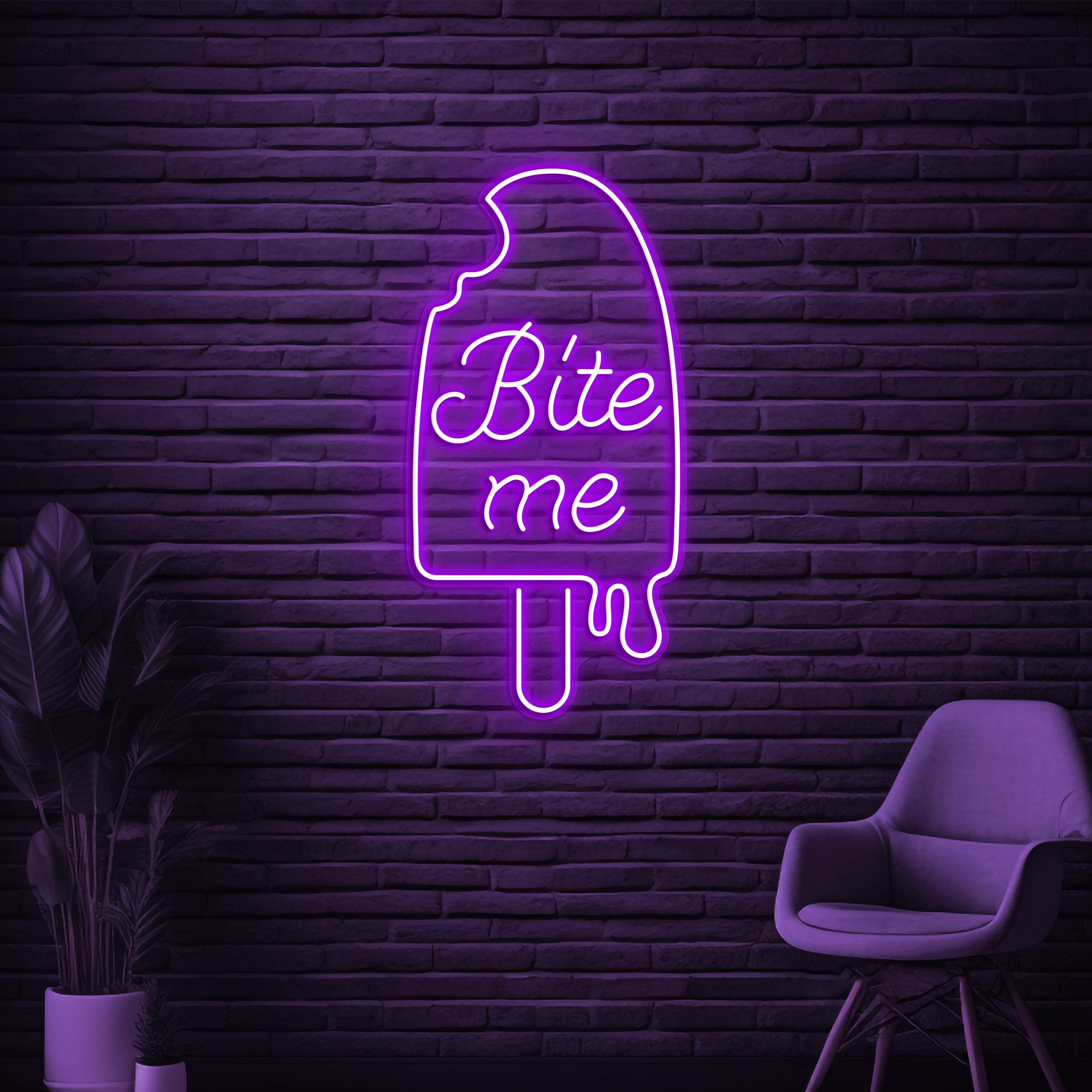 Bite Me Neon Sign, Bite Me LED Light, Ice-cream Wall Decor, Ice-cream Shop Wall Art, Custom Neon Sign, Popsicle Neon Sign, Popsicle Lover