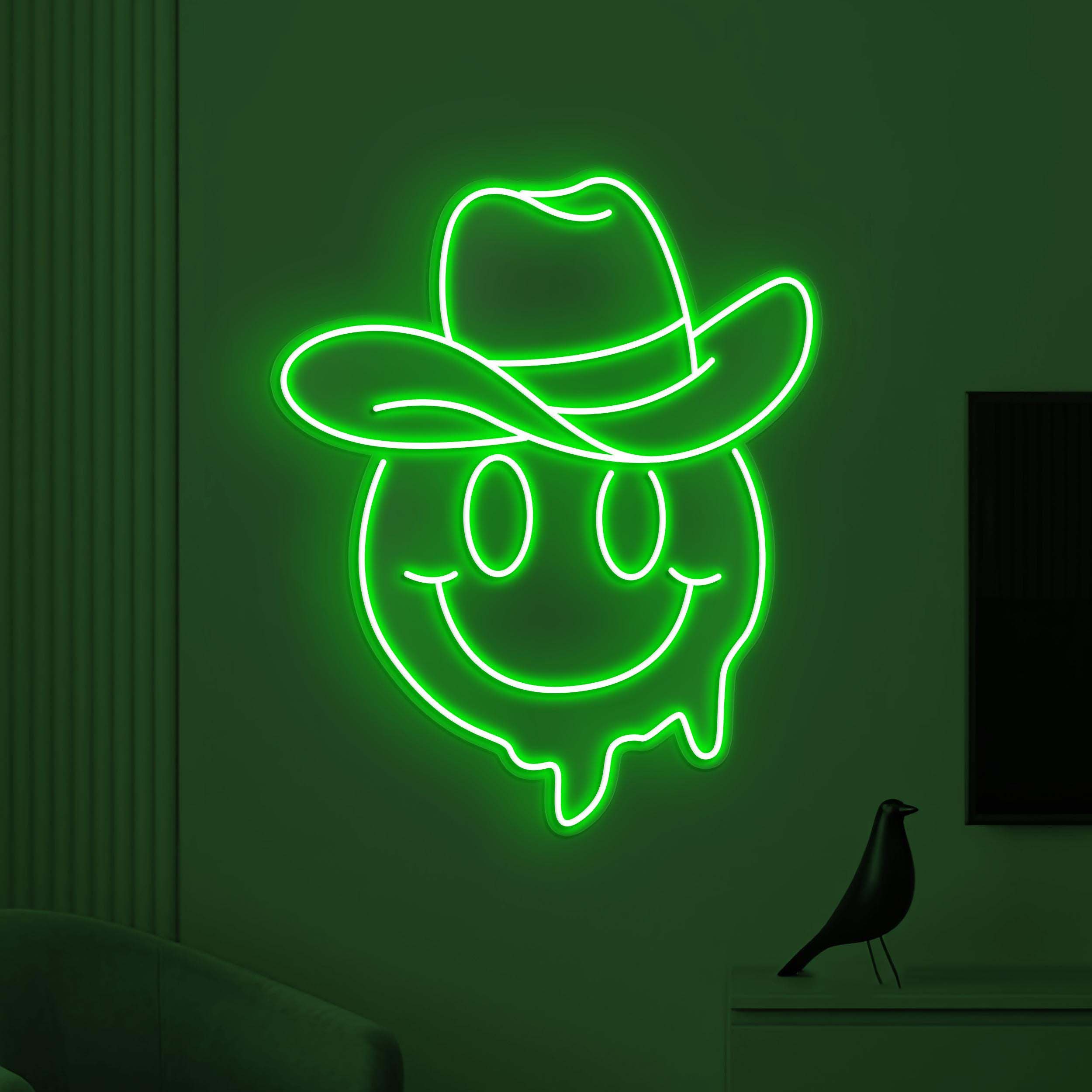 Smiley Cowboy Neon Sign, Smiley Emoji Cowboy LED Sign, Cowboy Hat Wall Decor, Melting Face Neon Sign, Kids Room Decor, Home Wall Decor, Gift