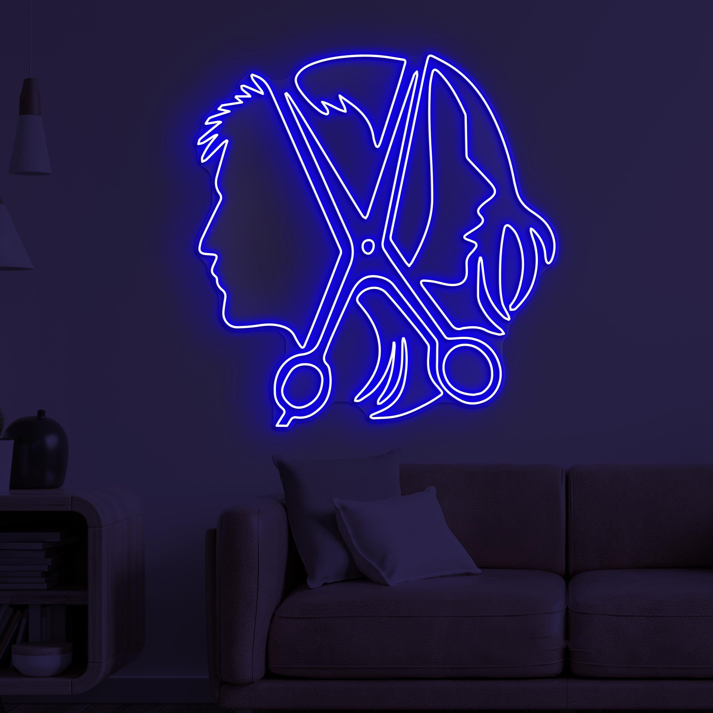 Couple Hair Cut Neon Sign, Couple Hair Cut LED Light, Couple With Scissor Wall Decor, Barber Business Shop Neon Light, Haircut Neon Sign