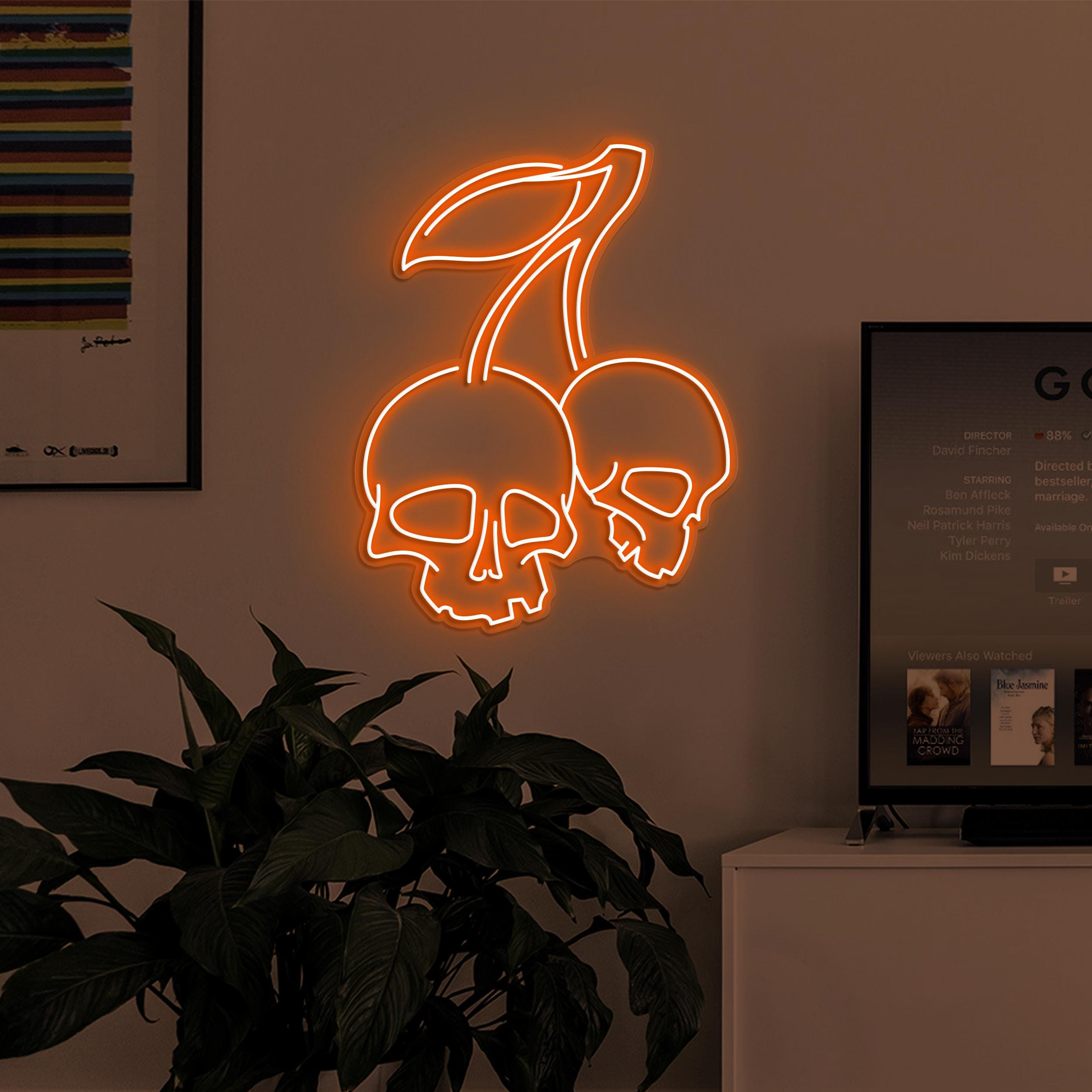 Skull Cherry Neon Sign, Skull Cherry LED Light, Cherry Wall Decor, Skeleton Head Neon Art, Party Sign, Horror House Decor, Fruit Shop decor