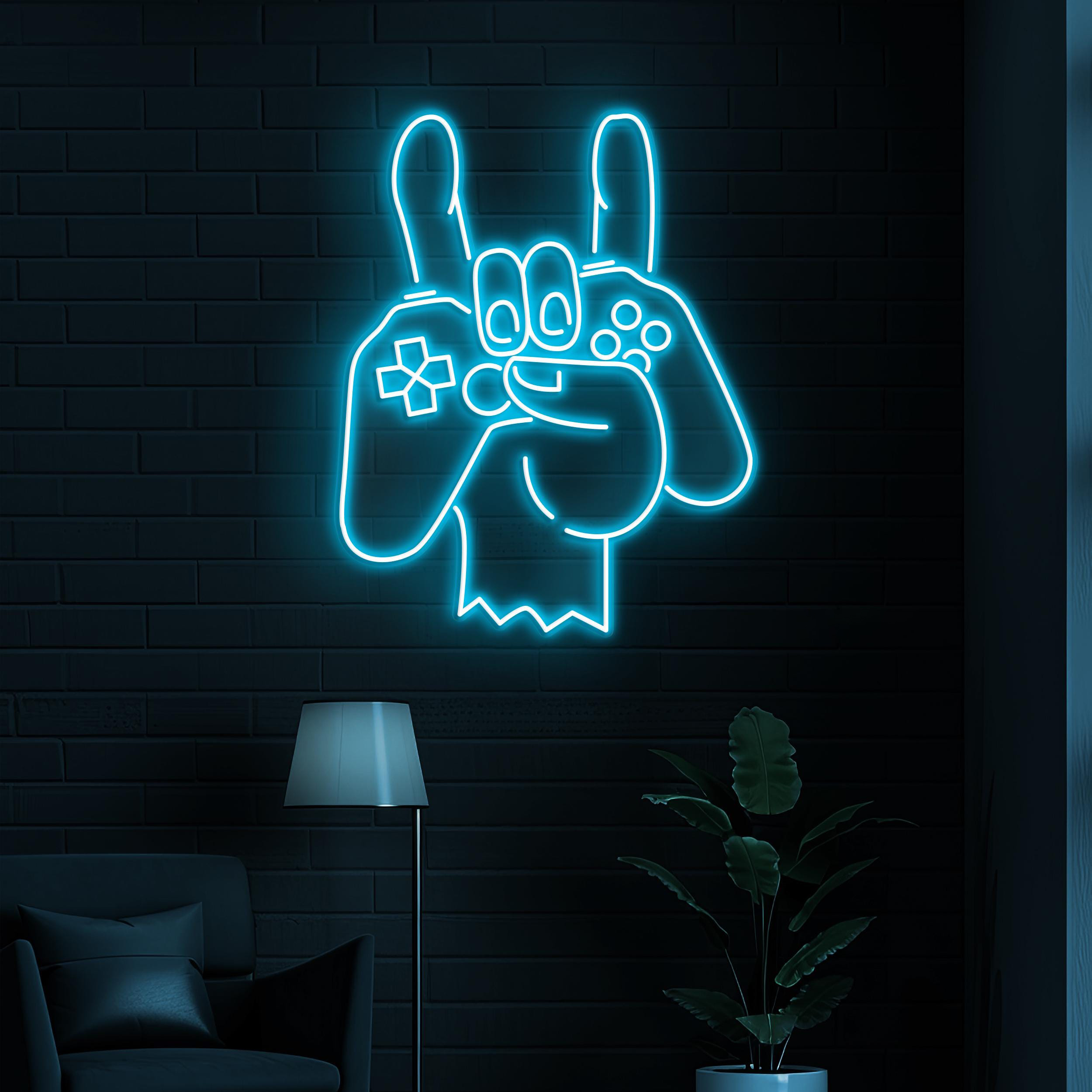 Game Controller Neon Sign, Game Controller In Hand LED Light, Console Wall Decor, Joystick Neon Art, Boy Room Art, Game Room & Home Decor