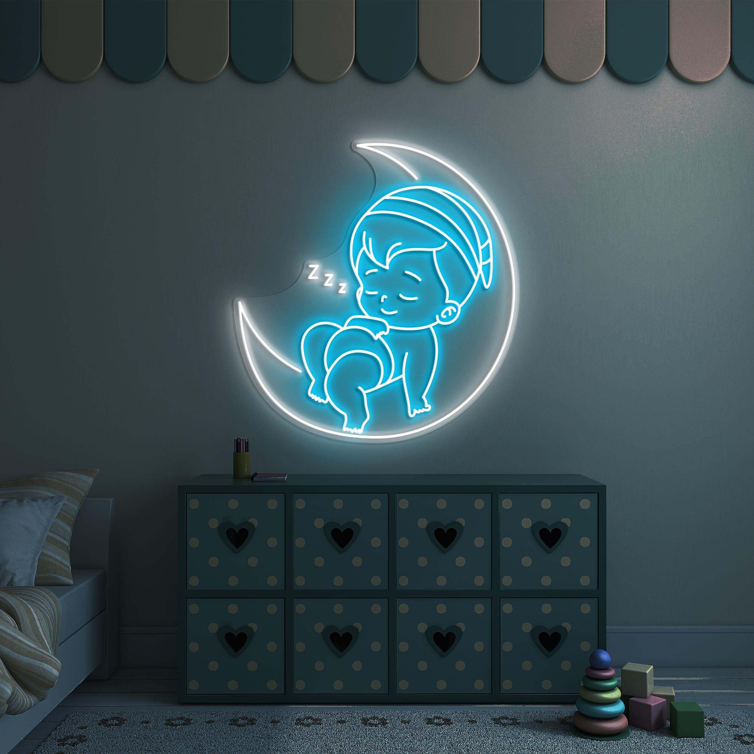 Baby on Moon Neon Sign, Baby on Moon LED Light, Baby Sleeping Wall Decor, Custom Neon Sign, Cute Baby Wall Art, Nursery and Room Wall Décor