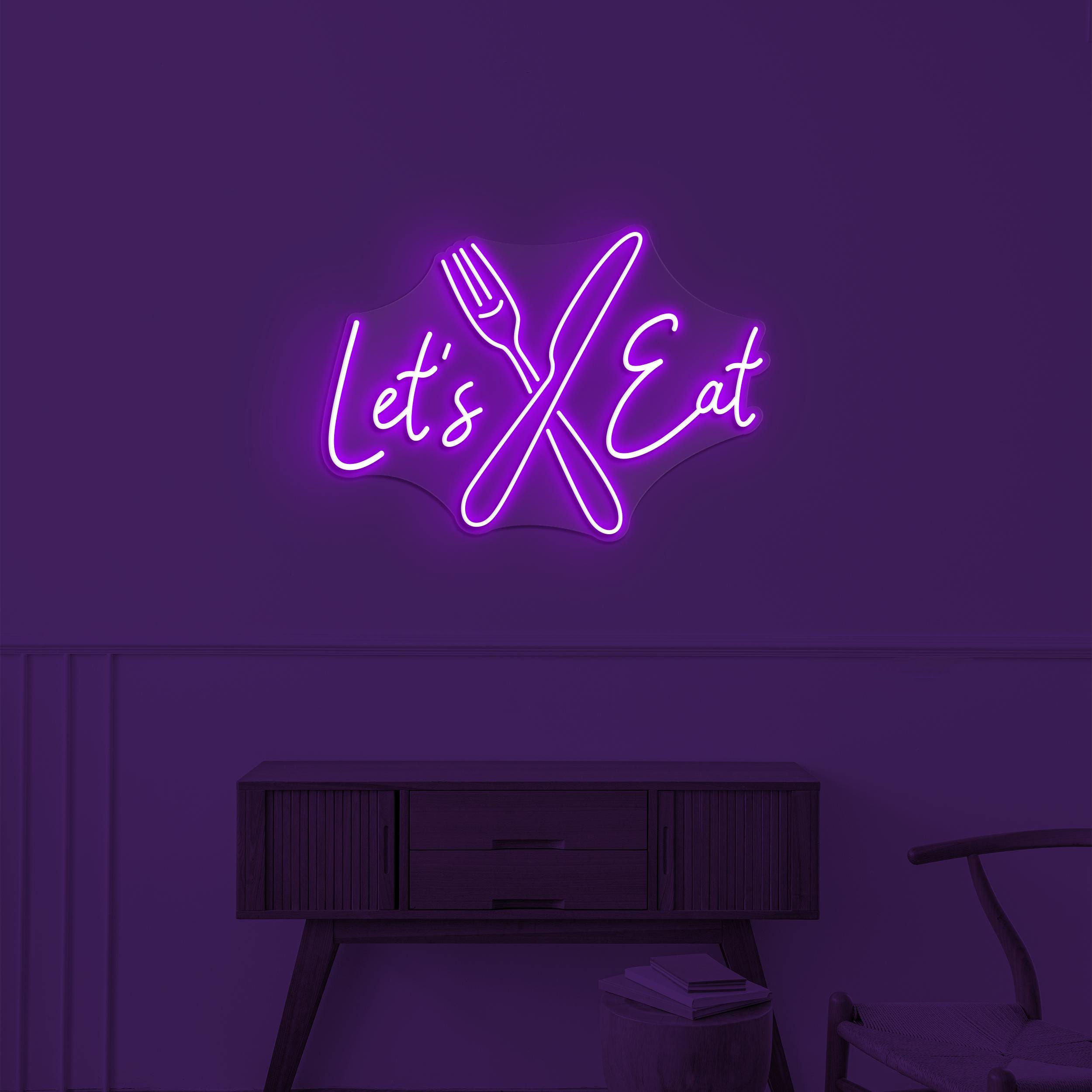 Let's Eat Neon Sign, Let's Eat LED Light, Dinning Room Decor, Knife & Fork Sign, Restaurant Wall Art, Kitchen Wall Neon Art, Cafe Neon Art