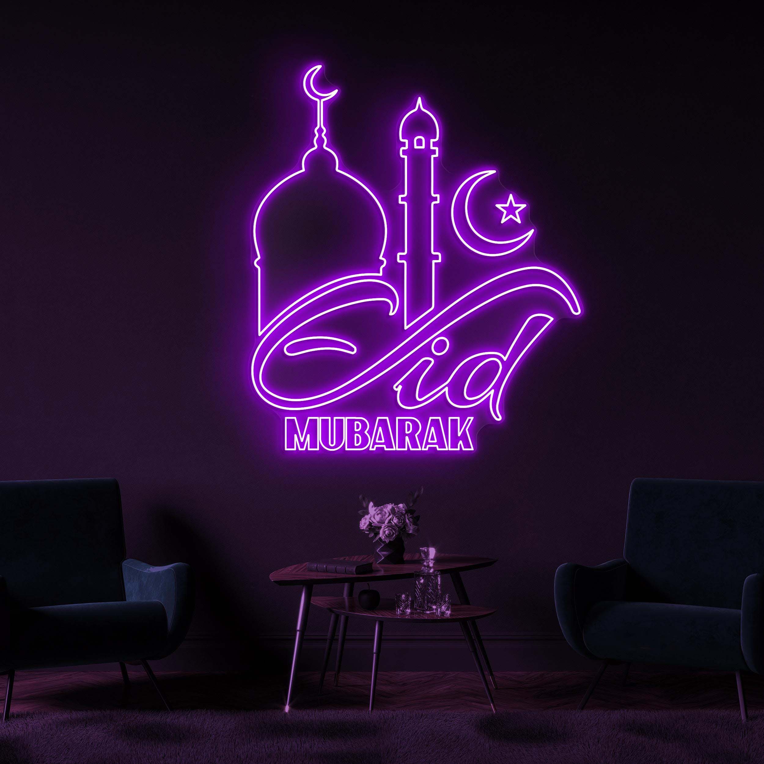 Eid Mubarak Neon Sign, Eid Mubarak LED Light, Mosque Wall Art, Moon & Star Wall Decor, Islamic Festival Neon Light, Muslim Home Wall Decor