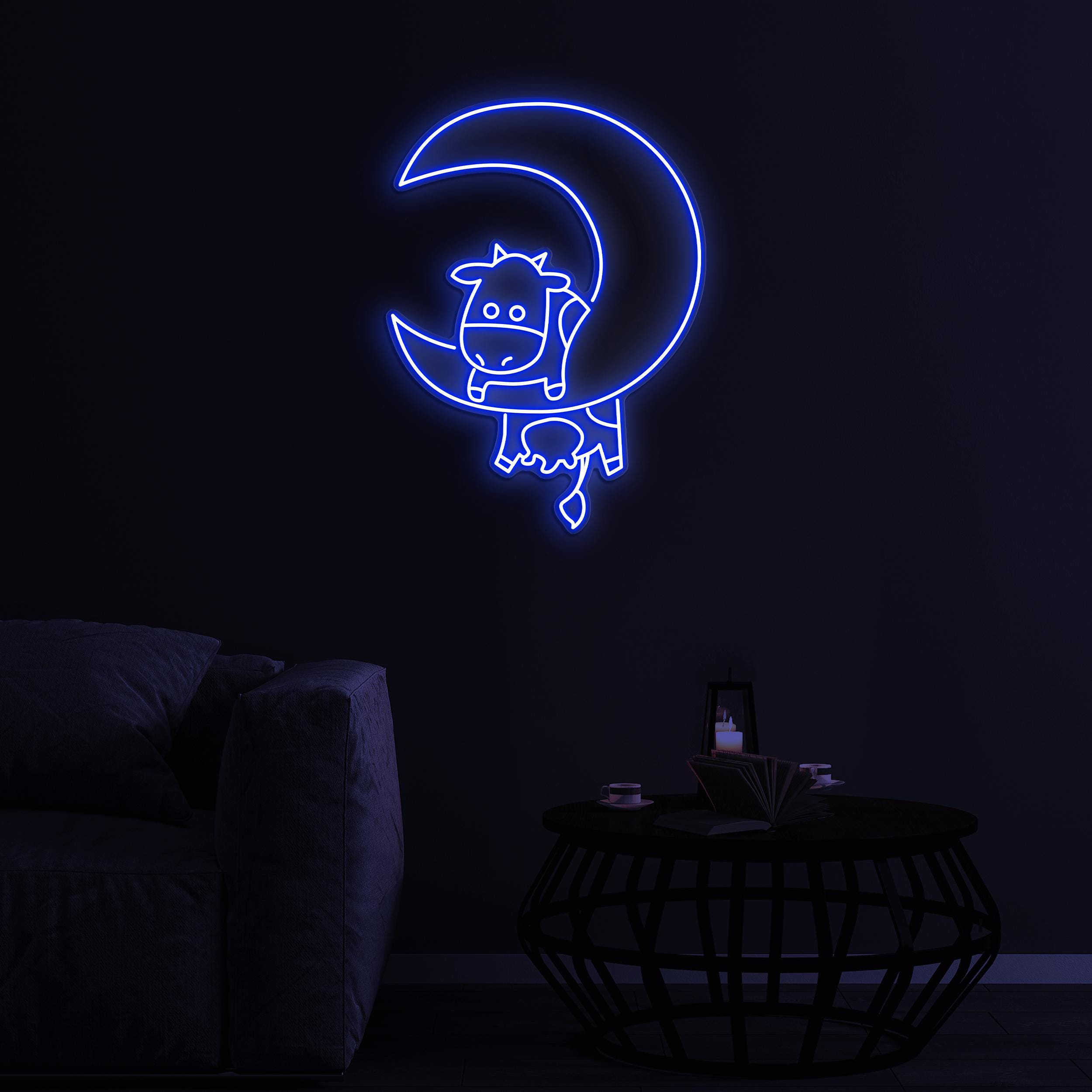 Cow With Moon Neon Sign, Cow on Moon LED Light, Cow Moon Wall Art, Farmer Lover Gifts, Cow Farm Wall Art, Gifts For Kids, Kids Room Decor