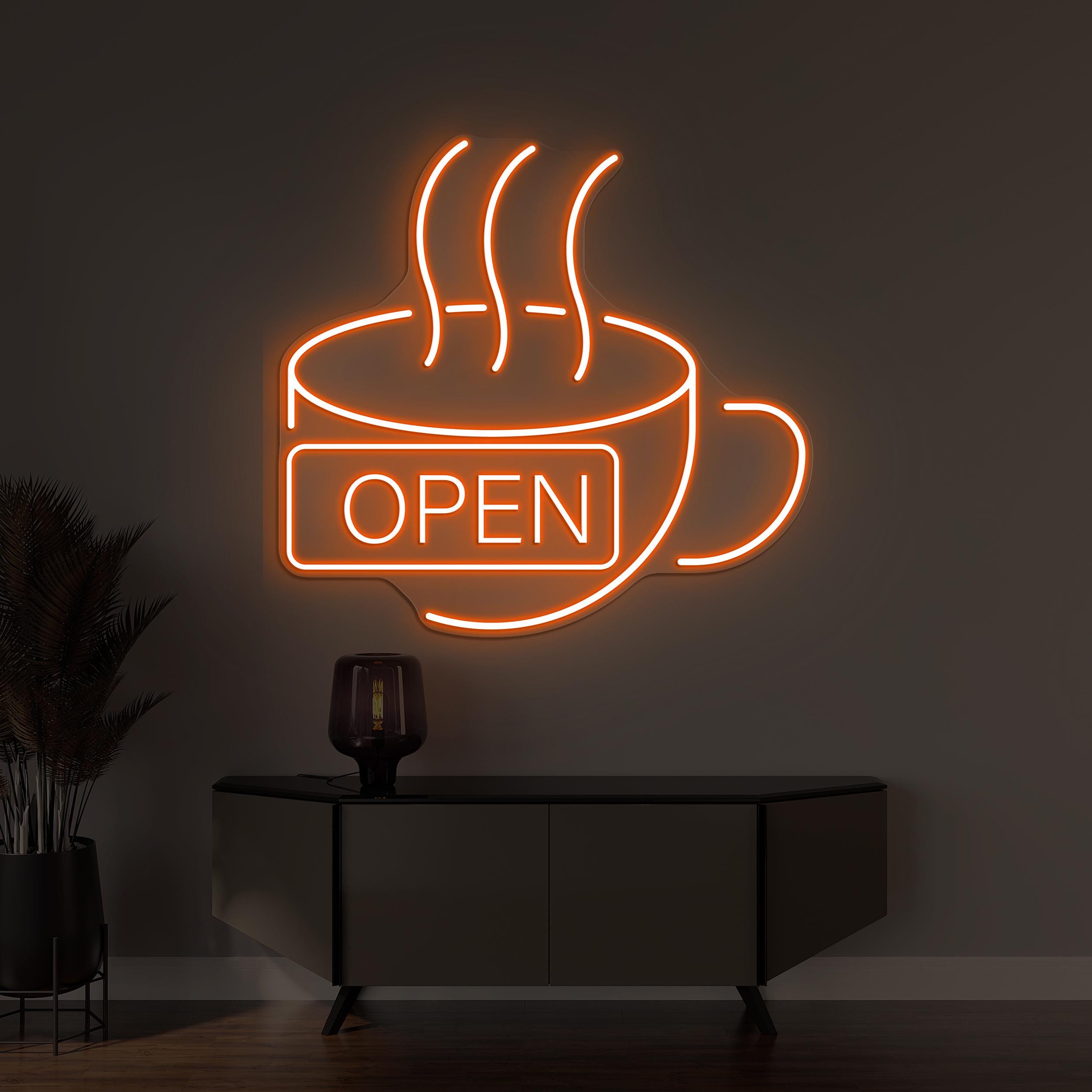 Coffee Neon Sign, Open Coffee LED Light, Flaming Coffee Wall Decor, Open Logo Neon Art, Coffee Shop Wall Decor, Cafe Bar Sign, Coffee Lover