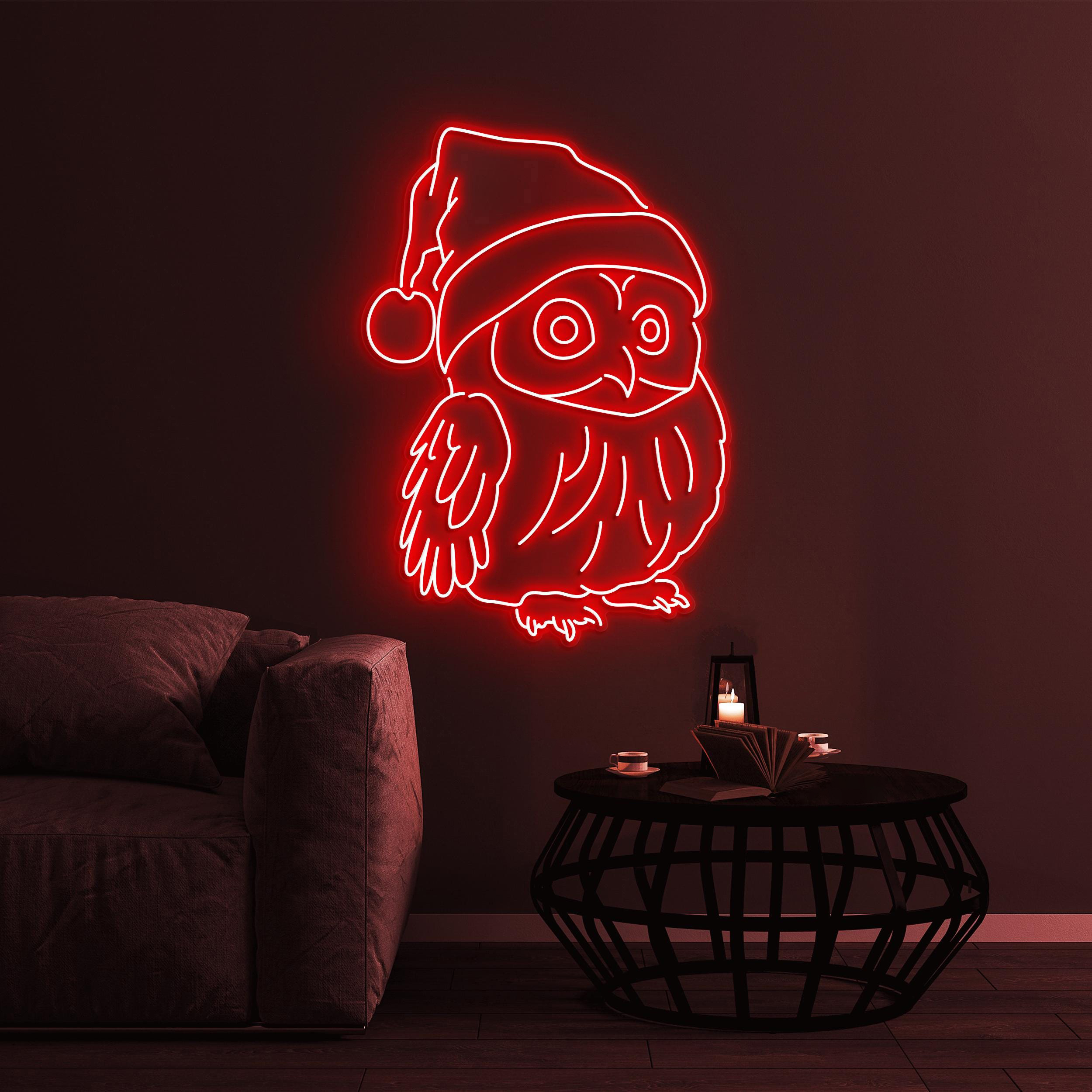 Christmas Owl Neon Sign, Christmas Owl LED Light, Owl Wall Decor, Birds Shop Wall Art, Custom Neon Sign, Christmas Decor, Owl Santa Hat Sign