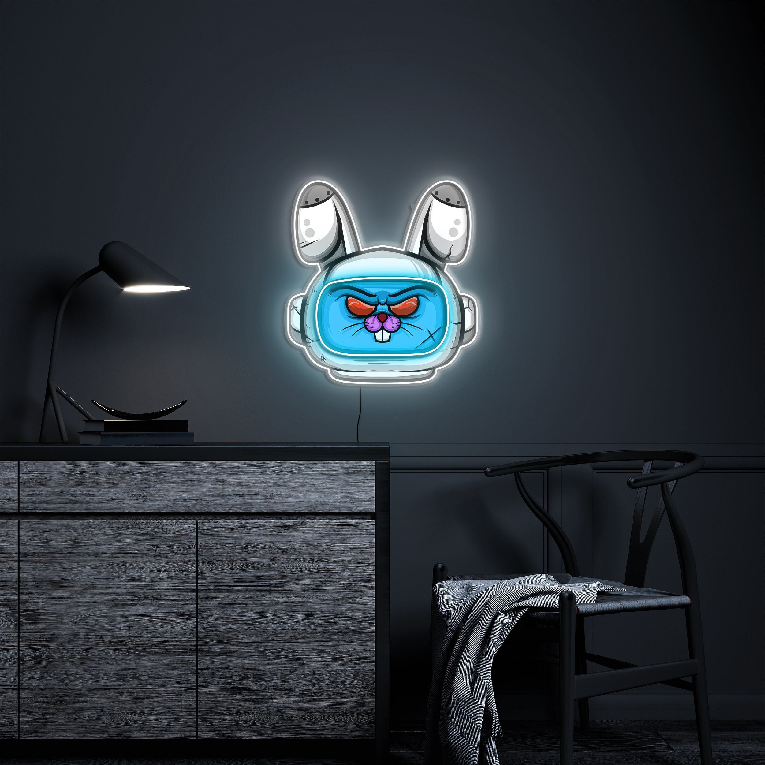 Astronaut Bunny Neon Sign, Rabbit head Neon Sign, Neon Pop Art Sign, Aastronaut Neon Sign, Bunny Neon light, Bunny Led Wall And Desk decor