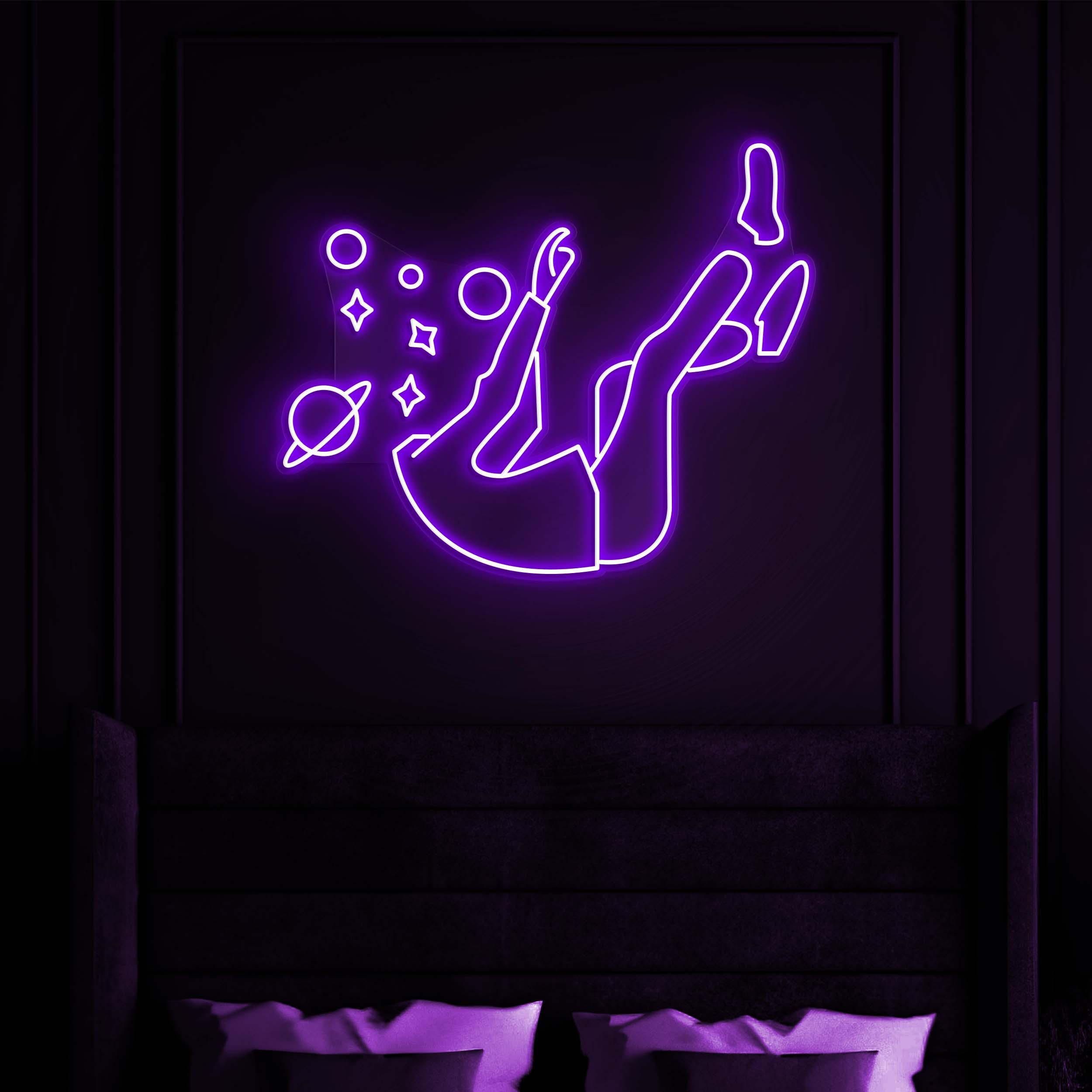 Falling Into Space Neon Sign, Space Theme Wall Art, Creative LED Neon Sign for Game Room, Space Head Decor, Room & Wall Light, Gift Idea