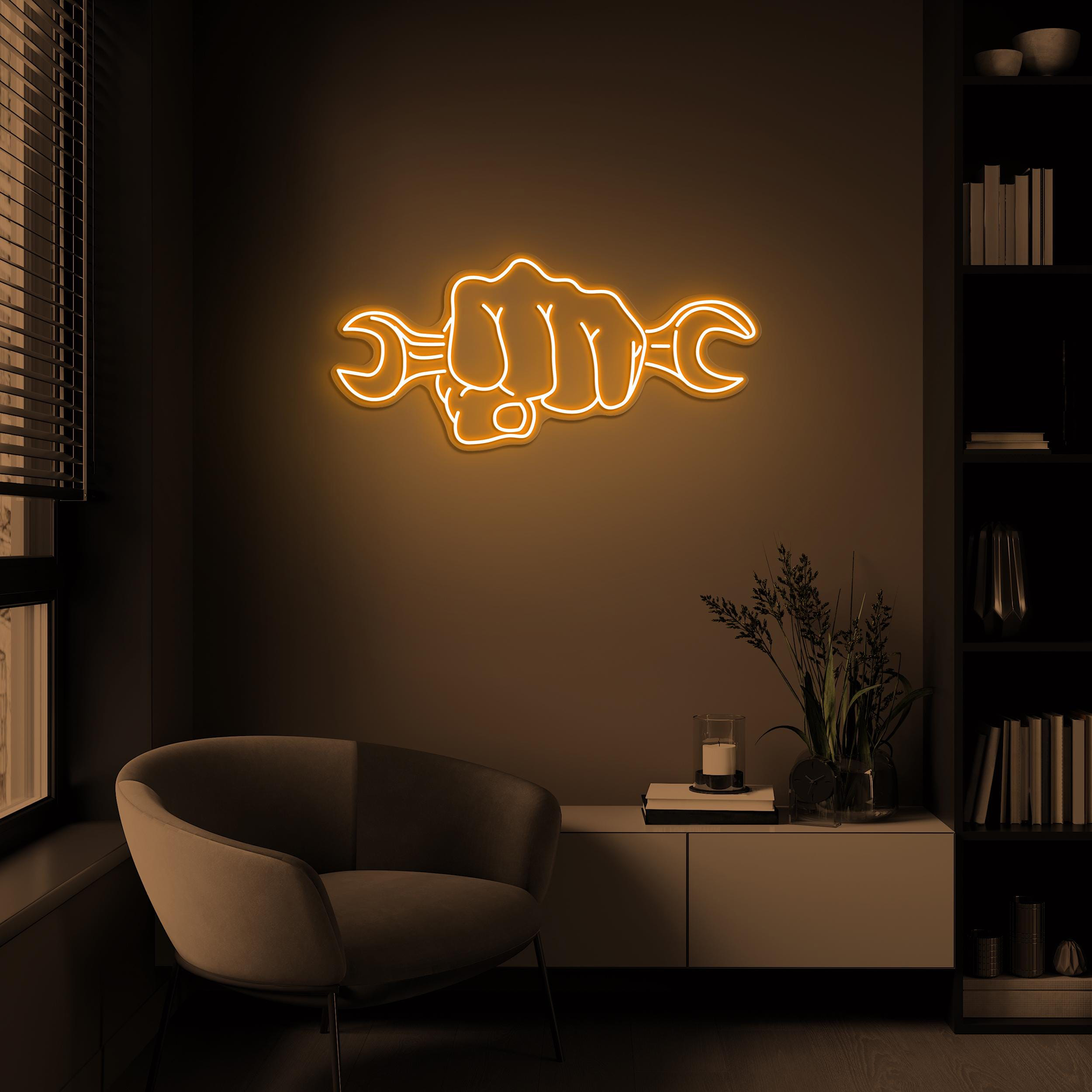 Fist Holding Wrench Neon Sign, Fist Holding Wrench LED Light, Wrench in Hand Wall Art, Labor Day Decor, Mechanic Sign, Workshop Wall Art