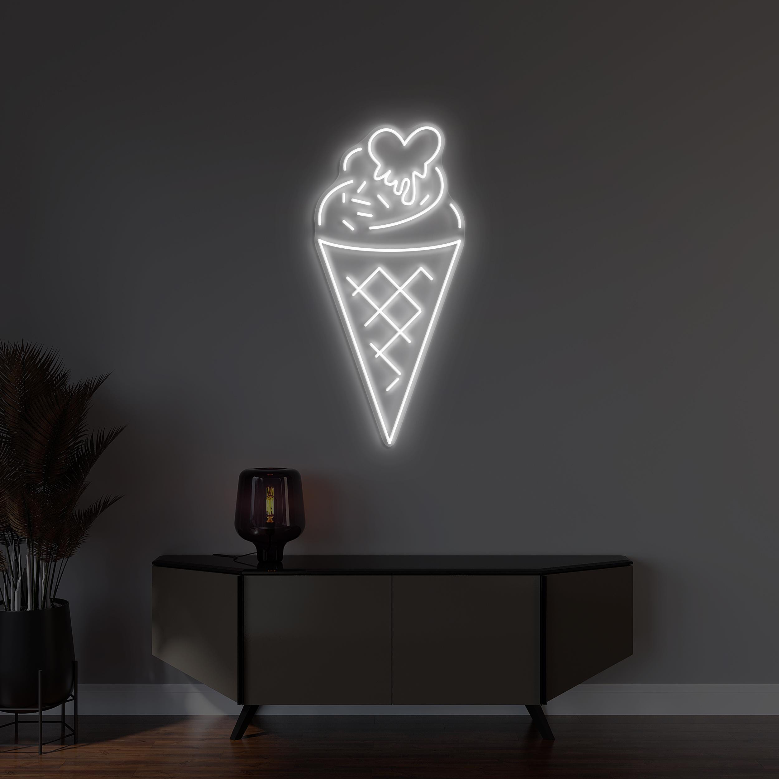 Cone Ice Cream Neon Sign, Cone Ice Cream LED Light, Ice Cream With Melting Heart Wall Art, Ice Cream Spot Wall Decor, Cafe and Bar Light