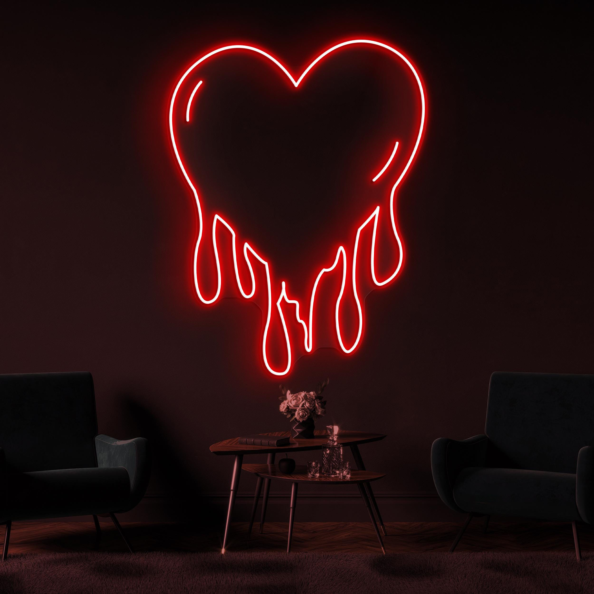 Melting Heart Neon Sign, Melting Heart LED Light, Dripping Love Wall Art, Broken Heart Light, Home Room, & Party Decor, Bleeding Heart Sign